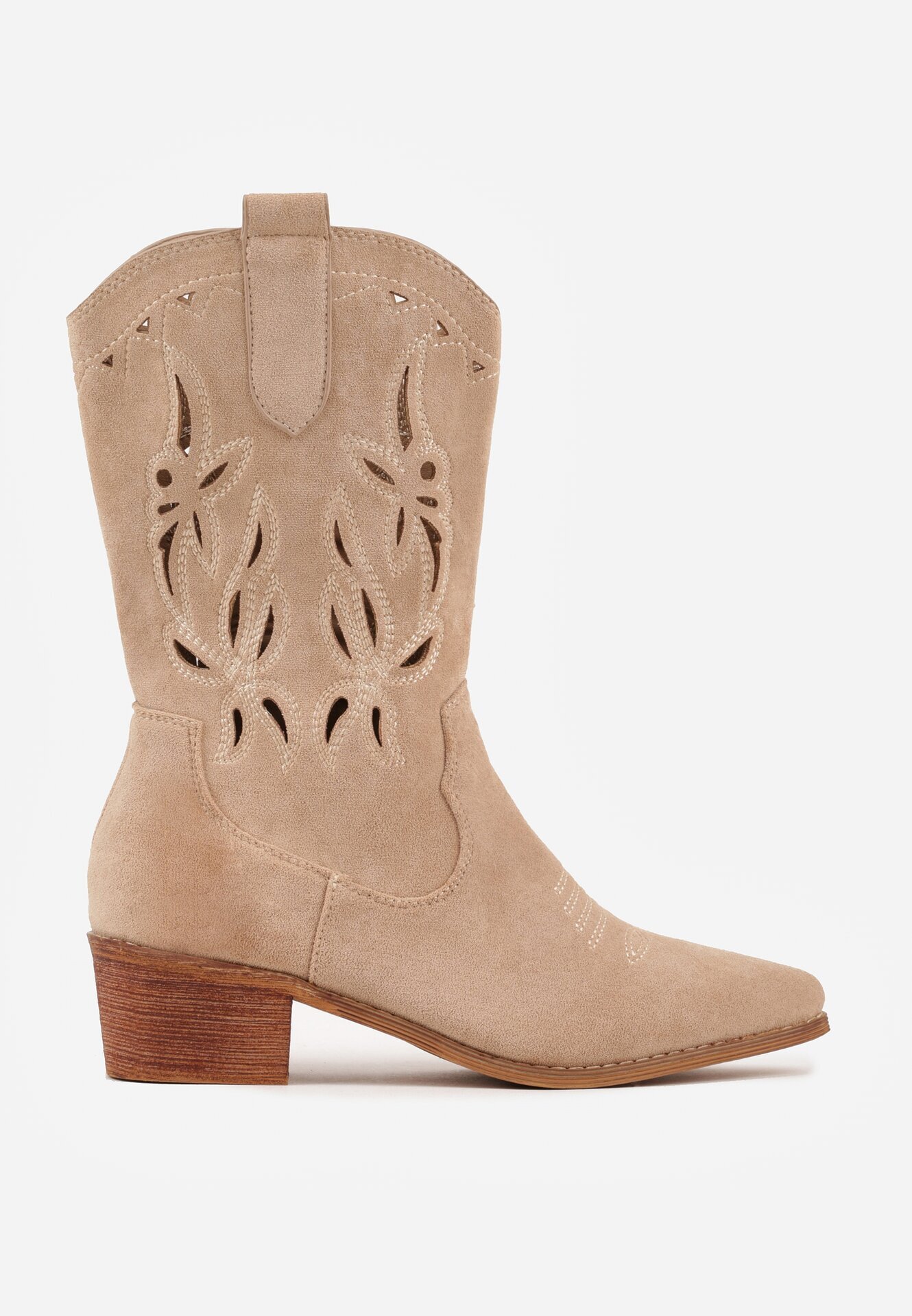 vices Botine Bej Perforate cu toc Stil cowboy Helori