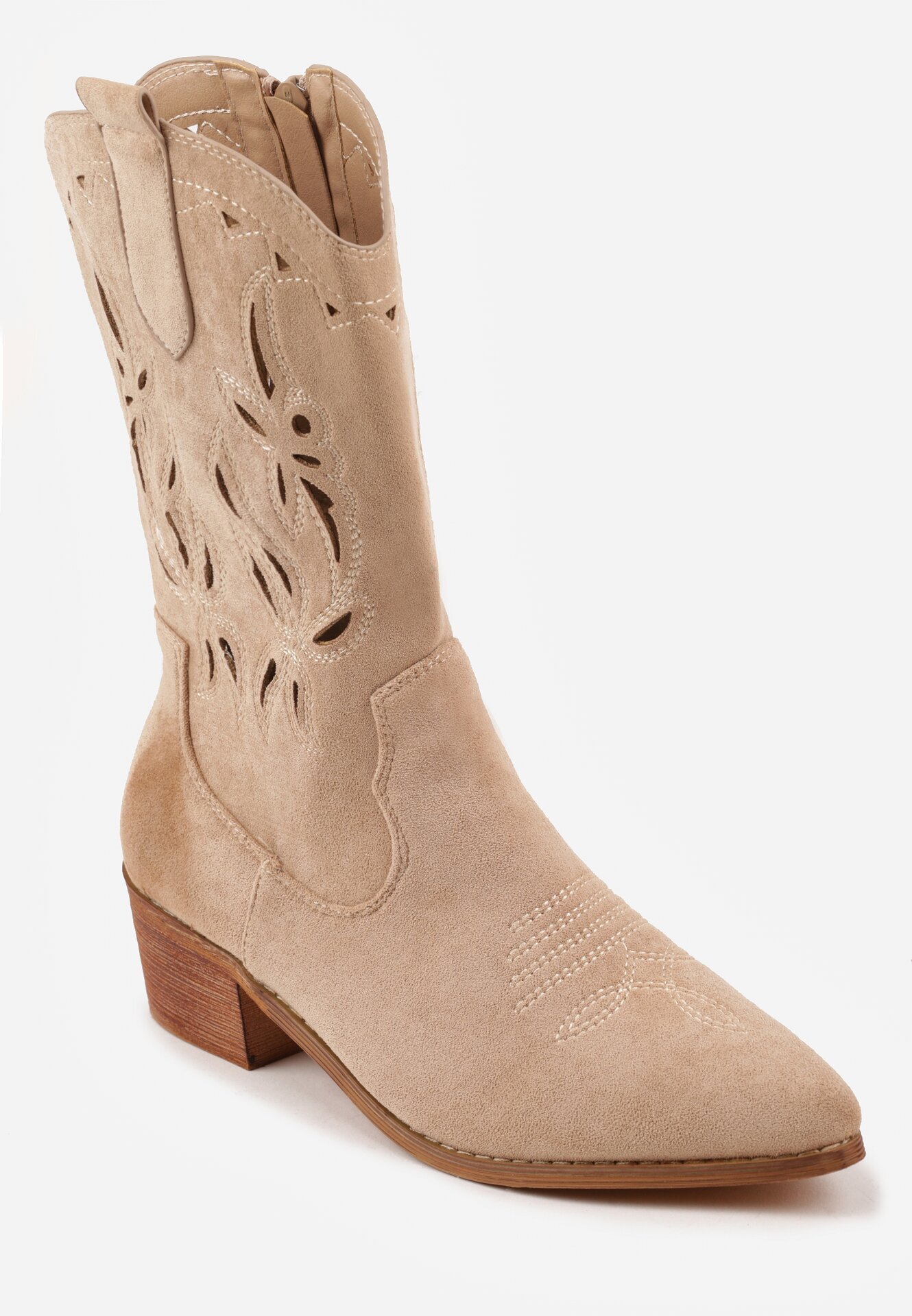 vices Botine Bej Perforate cu toc Stil cowboy Helori