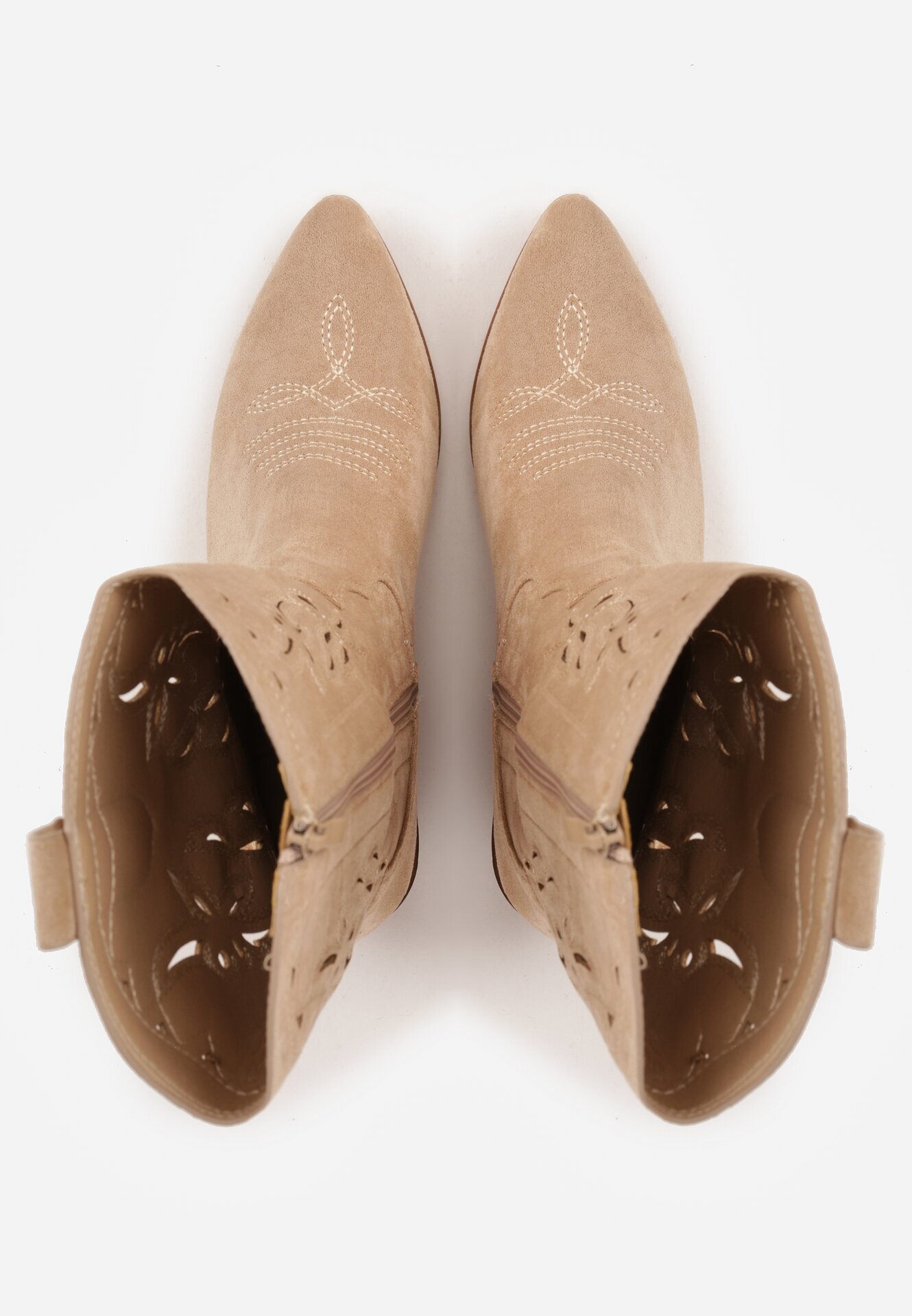 vices Botine Bej Perforate cu toc Stil cowboy Helori