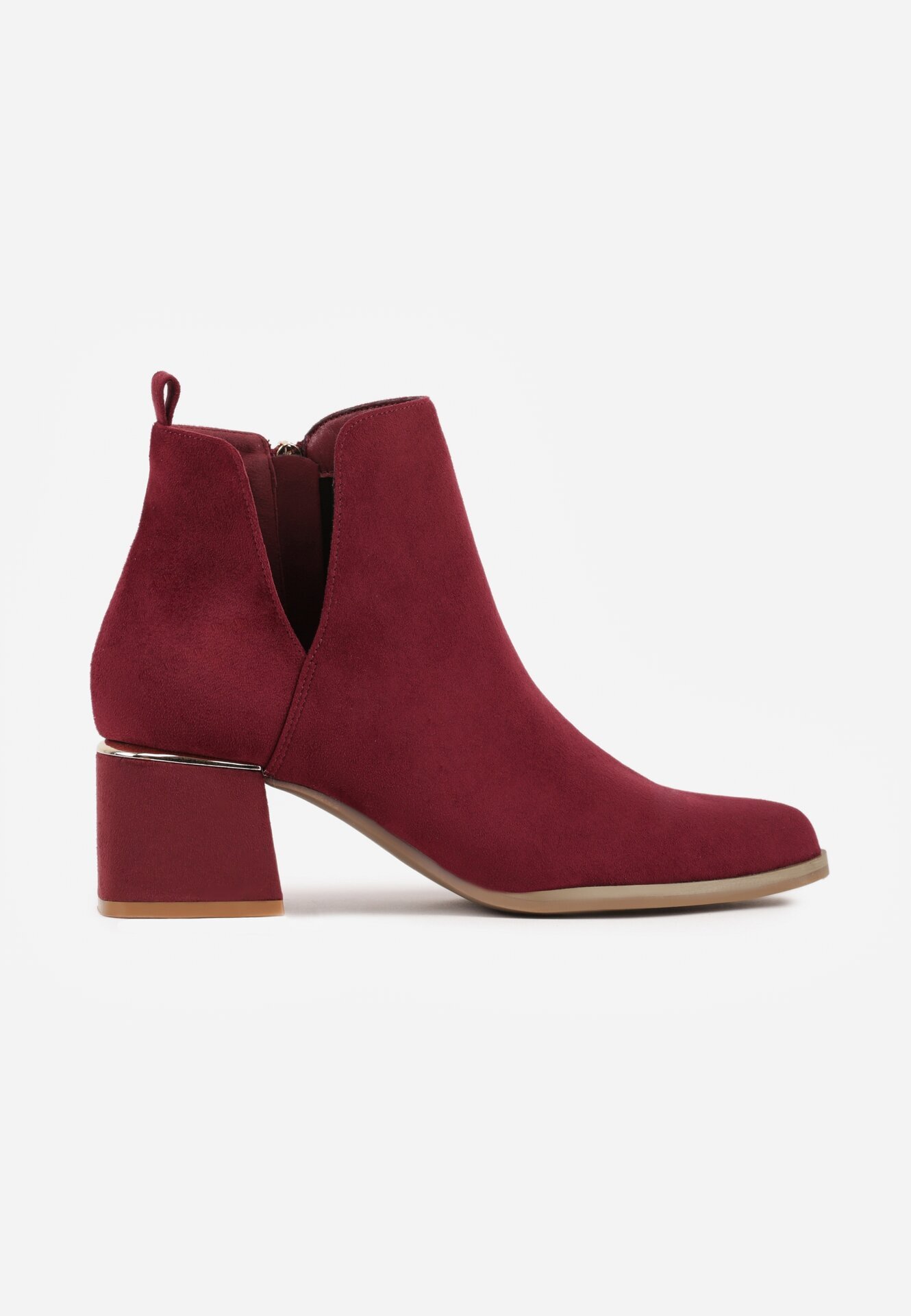 vices Botine Bordo Clasice cu Toc Decorate cu Inserție Metalică și Decupaj Loreviana