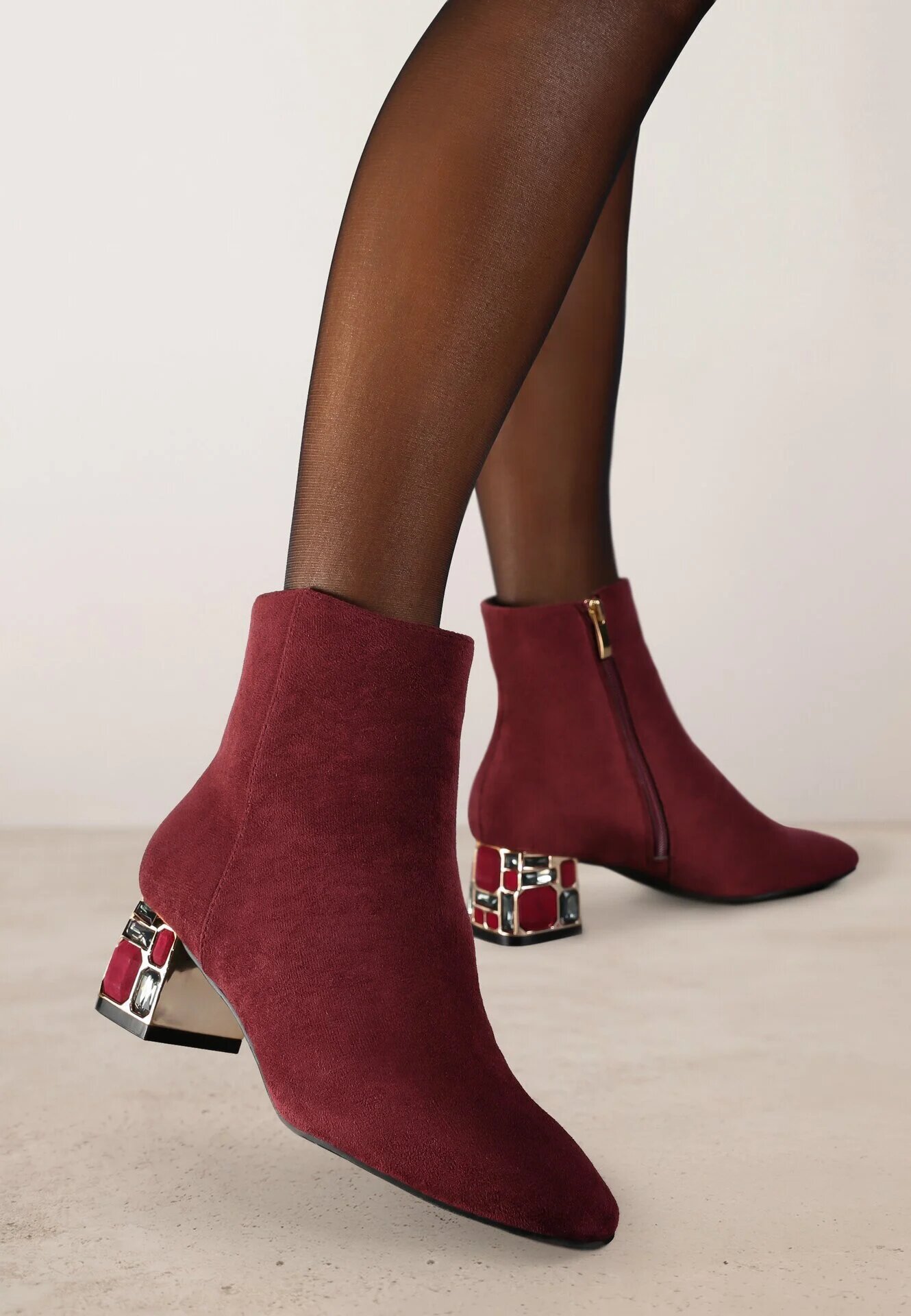 vices Botine Bordo cu toc decorate cu cristale Vortiola