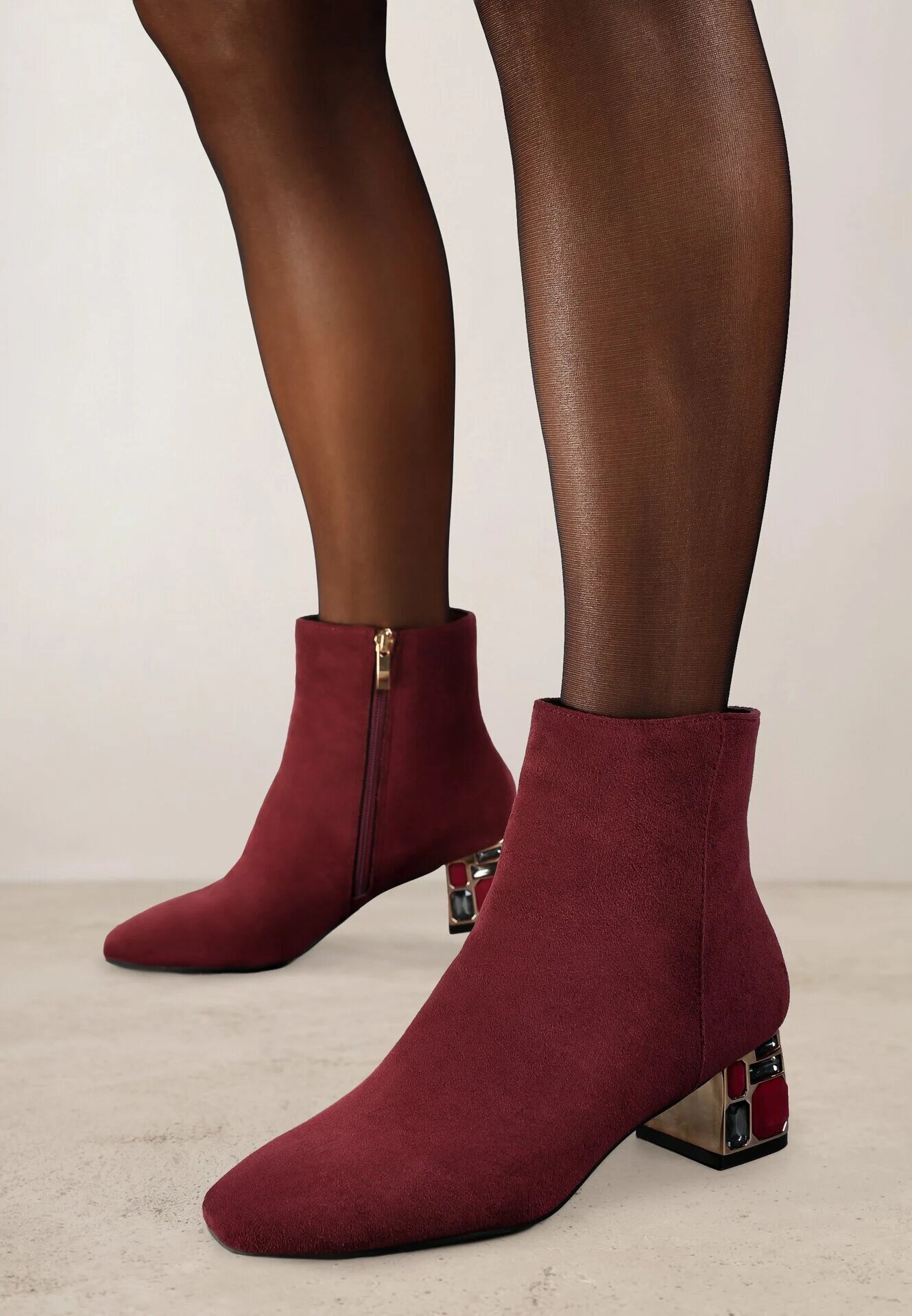 vices Botine Bordo cu toc decorate cu cristale Vortiola