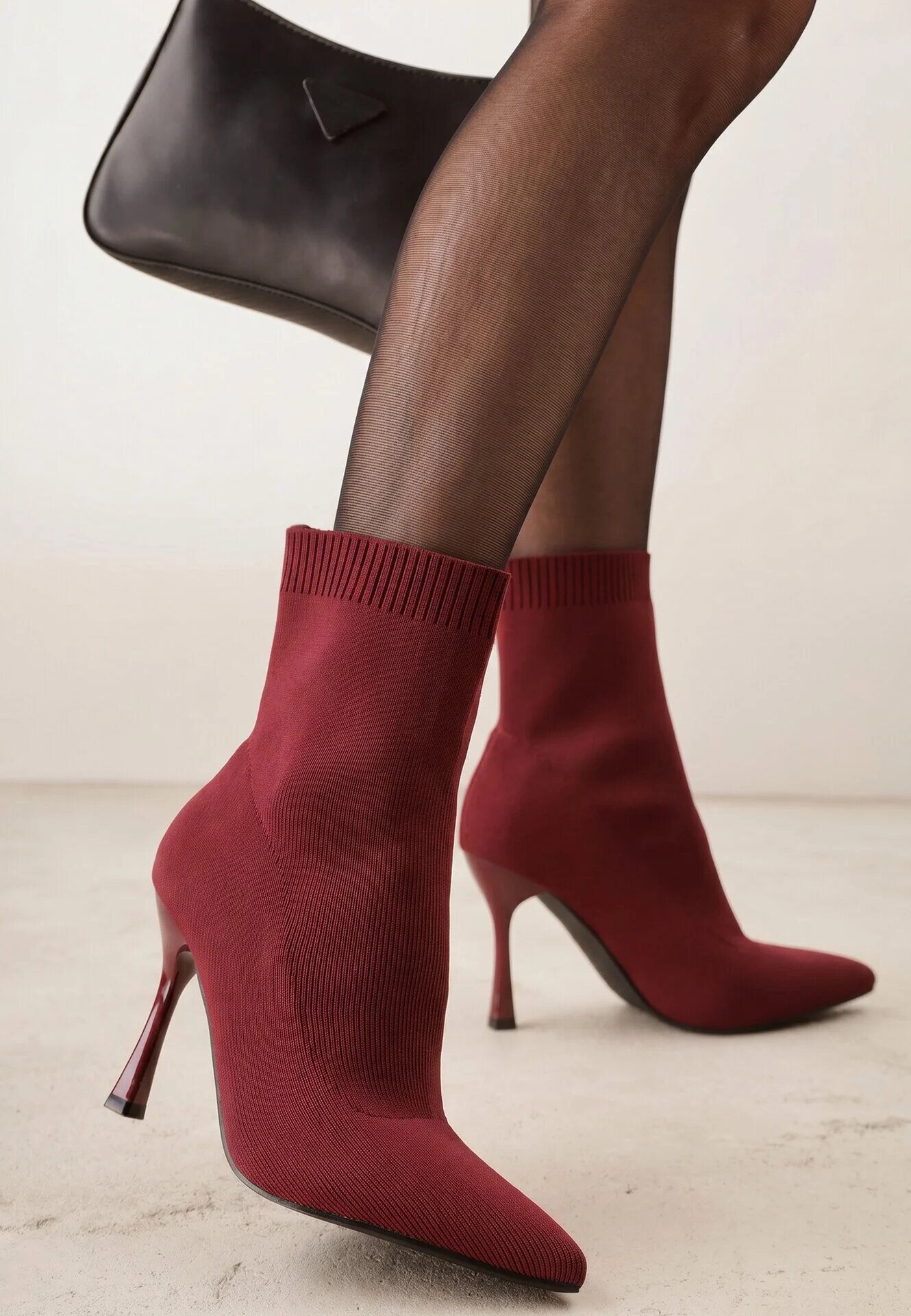 vices Botine Bordo cu toc stiletto cu carâmb tip șosetă Nalumela