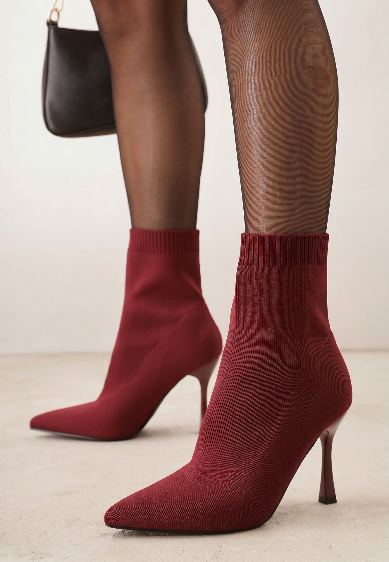 vices Botine Bordo cu toc stiletto cu carâmb tip șosetă Nalumela