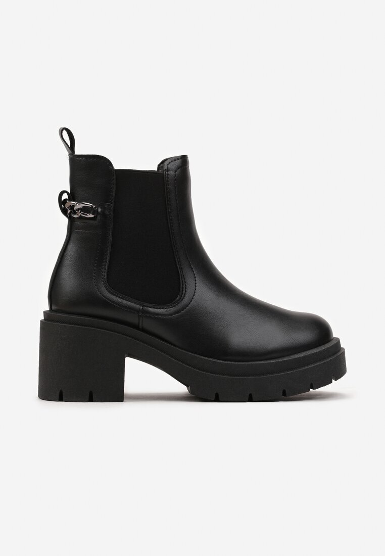 vices Botine Chelsea Negre cu toc cu lanț și inserție elastică Alessyndra