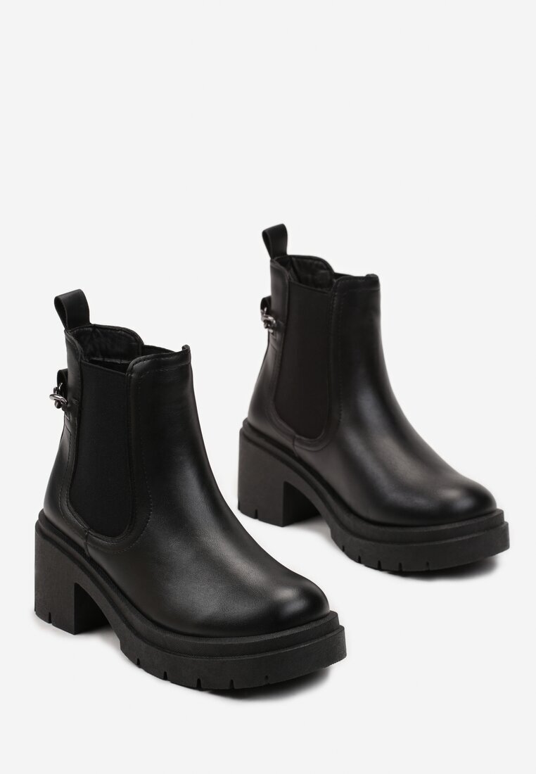 vices Botine Chelsea Negre cu toc cu lanț și inserție elastică Alessyndra