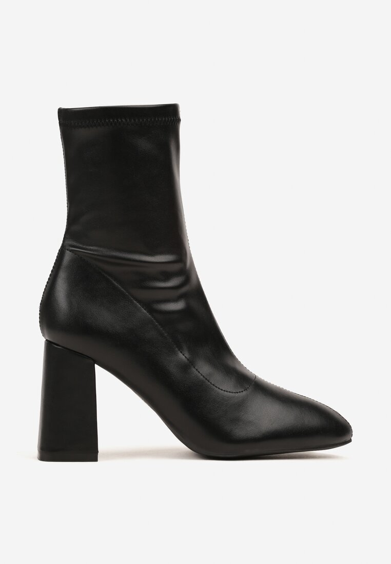 vices Botine Clasice Negre din Imitație de Piele cu Toc Bloc cu Vârf Ascuțit Verille