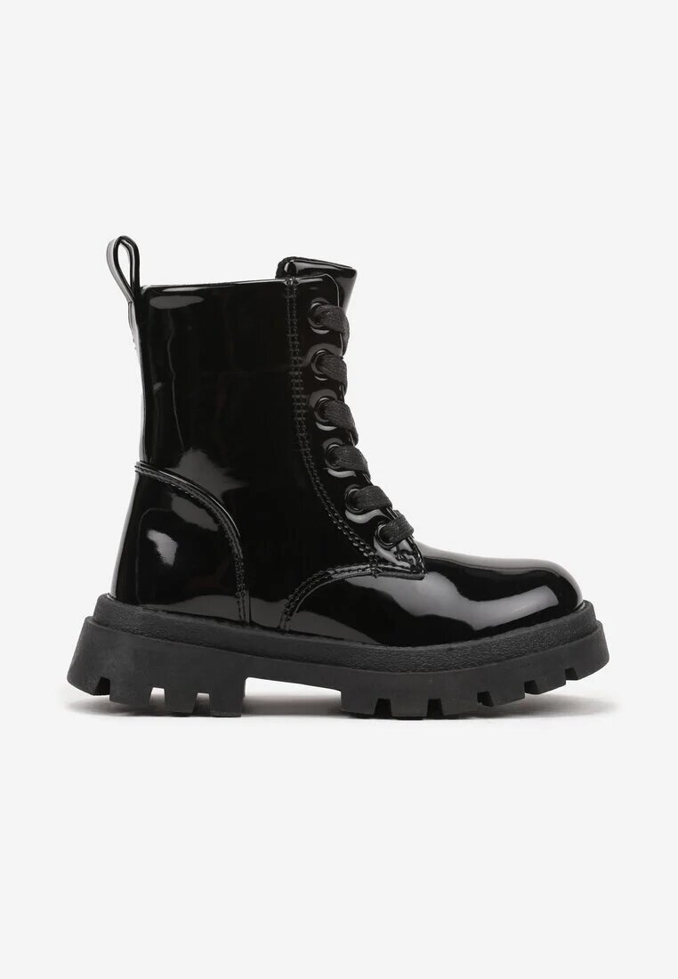 vices Botine Lăcuite Negre cu Talpă Groasă Stil Worker Lerissha