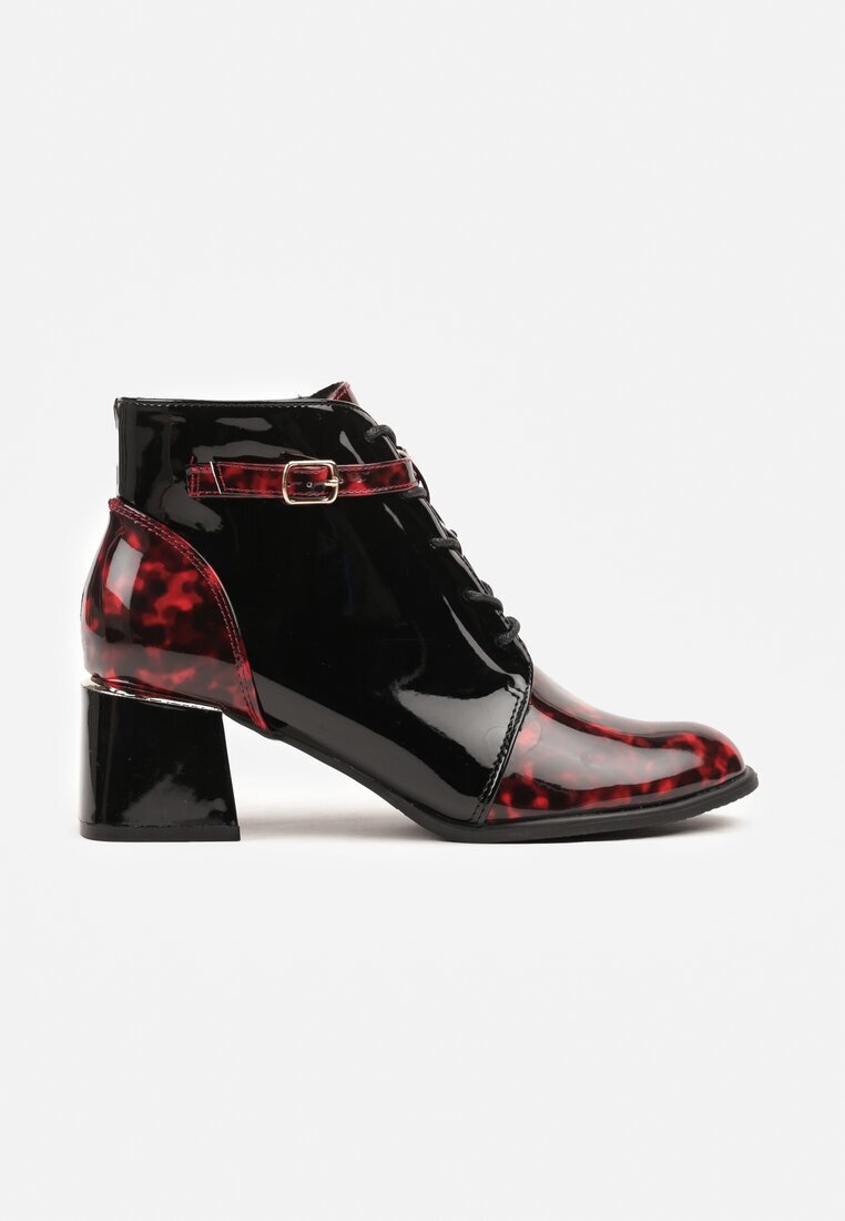 vices Botine Negre Ghete cu toc Decorate cu cataramă și cu efect lăcuit Roșii