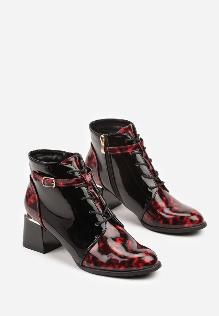 vices Botine Negre Ghete cu toc Decorate cu cataramă și cu efect lăcuit Roșii