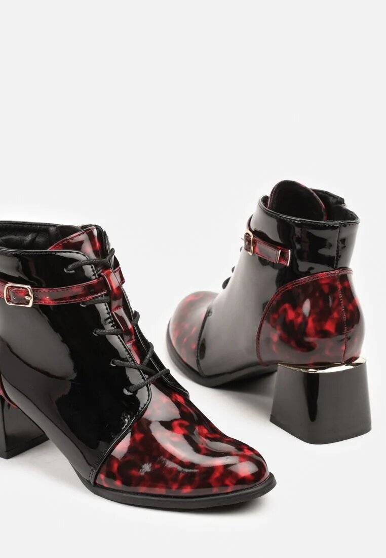 vices Botine Negre Ghete cu toc Decorate cu cataramă și cu efect lăcuit Roșii