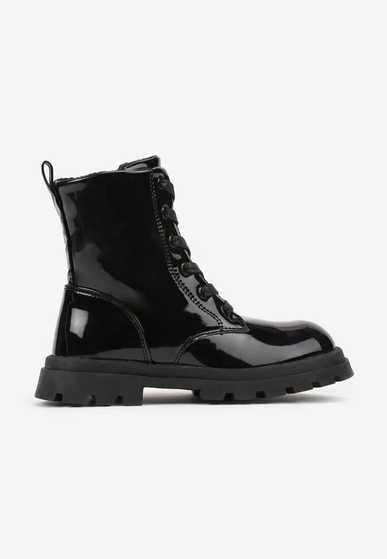 vices Botine Negre Plate Lăcuite Stil Worker Meristha
