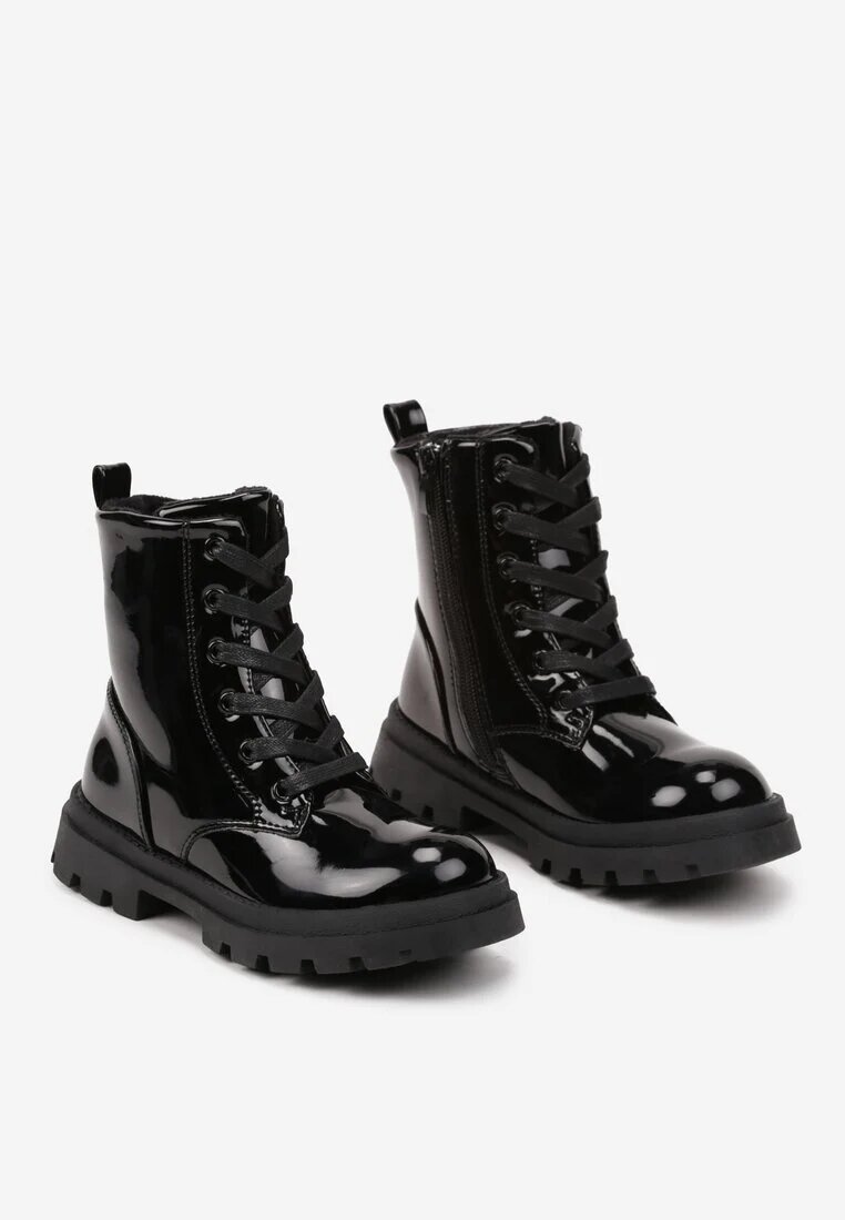 vices Botine Negre Plate Lăcuite Stil Worker Meristha