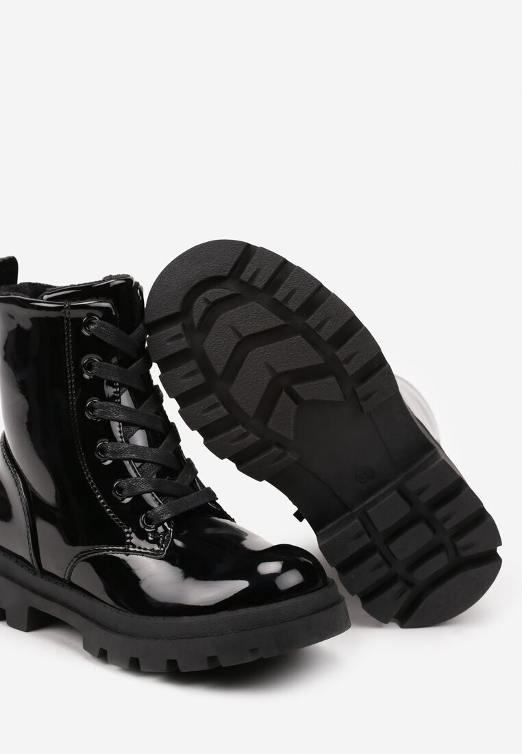 vices Botine Negre Plate Lăcuite Stil Worker Meristha