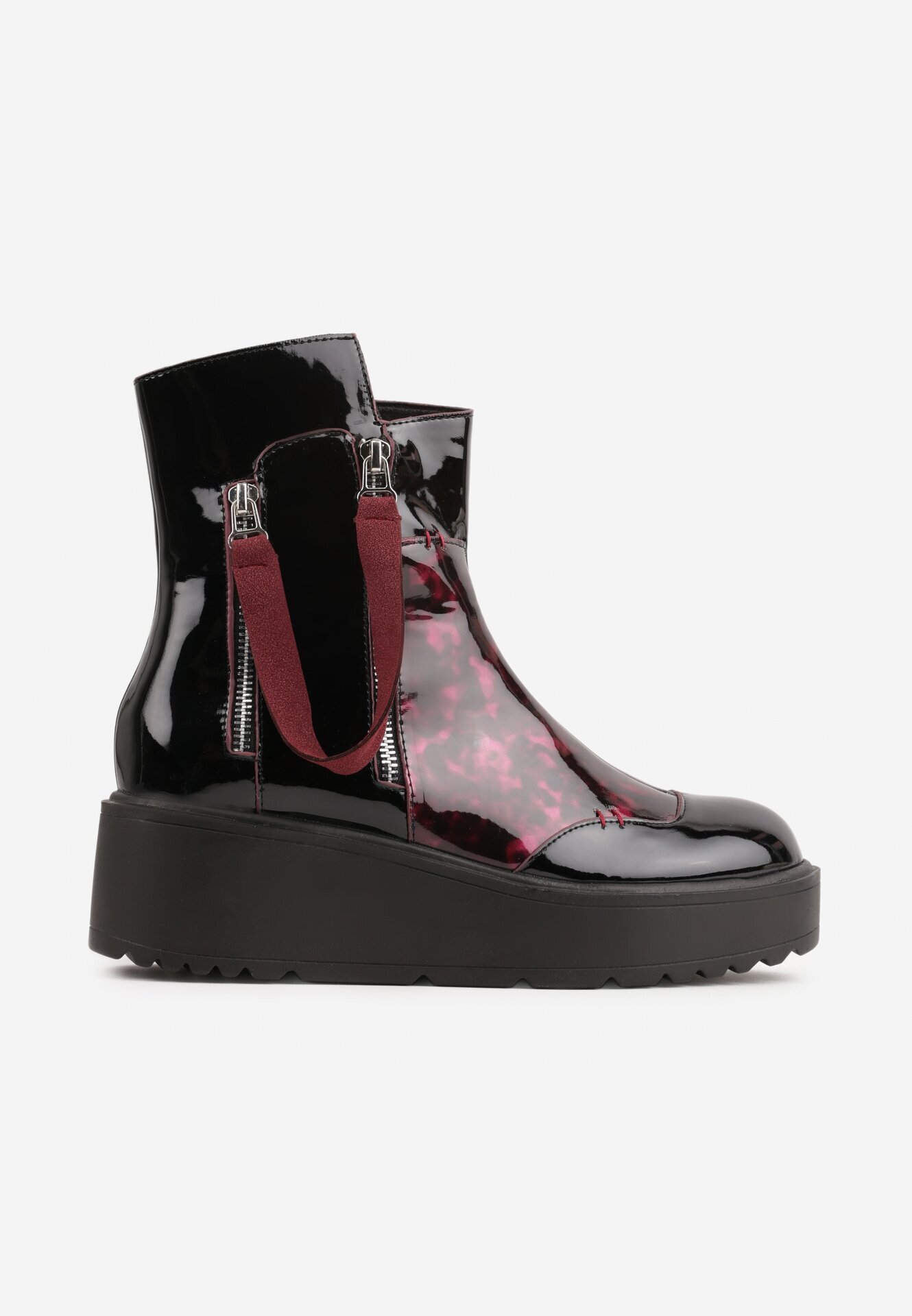 vices Botine Negru-Roșii Lăcuite pe Platformă și Toc Pană Gamillia