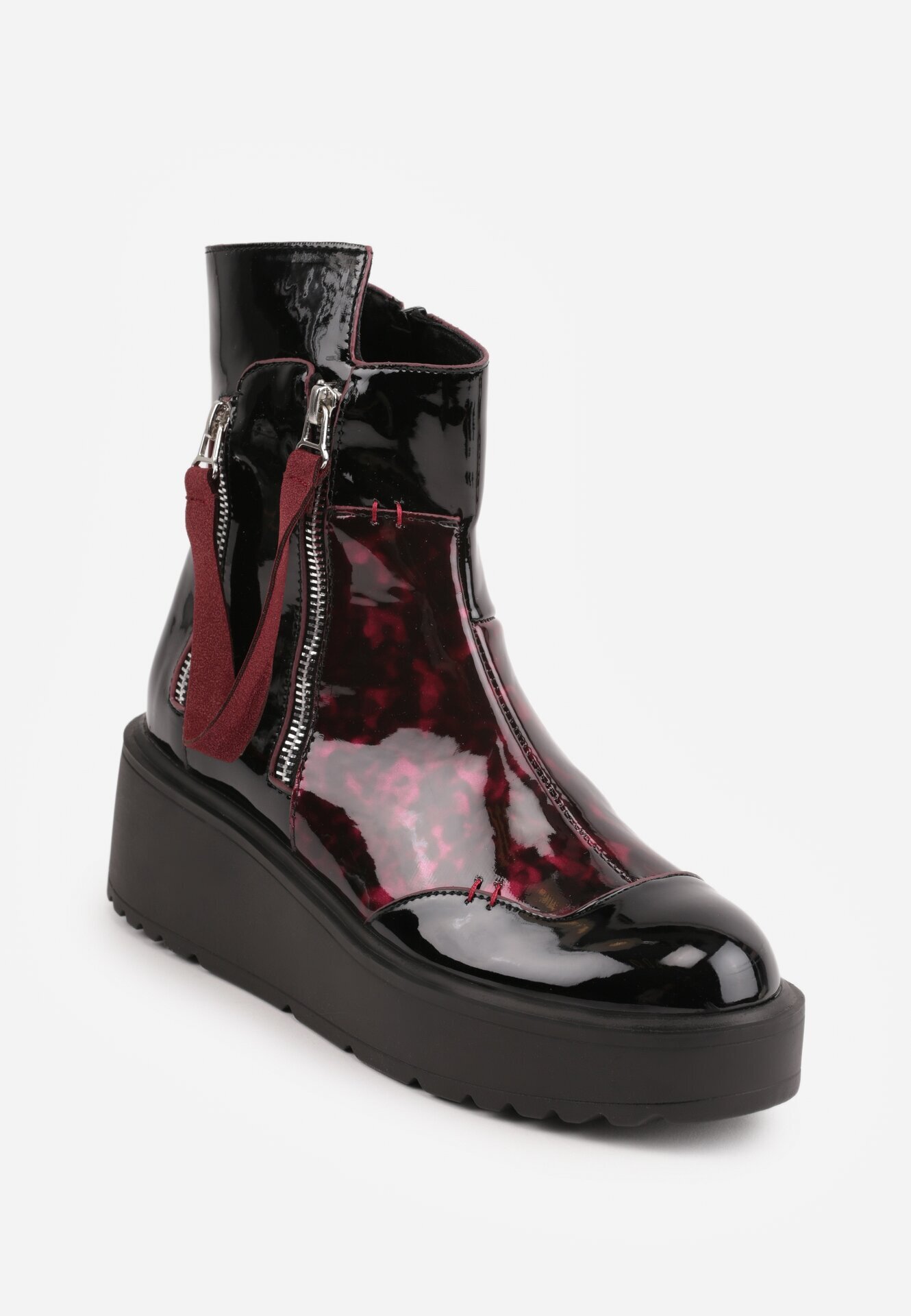 vices Botine Negru-Roșii Lăcuite pe Platformă și Toc Pană Gamillia