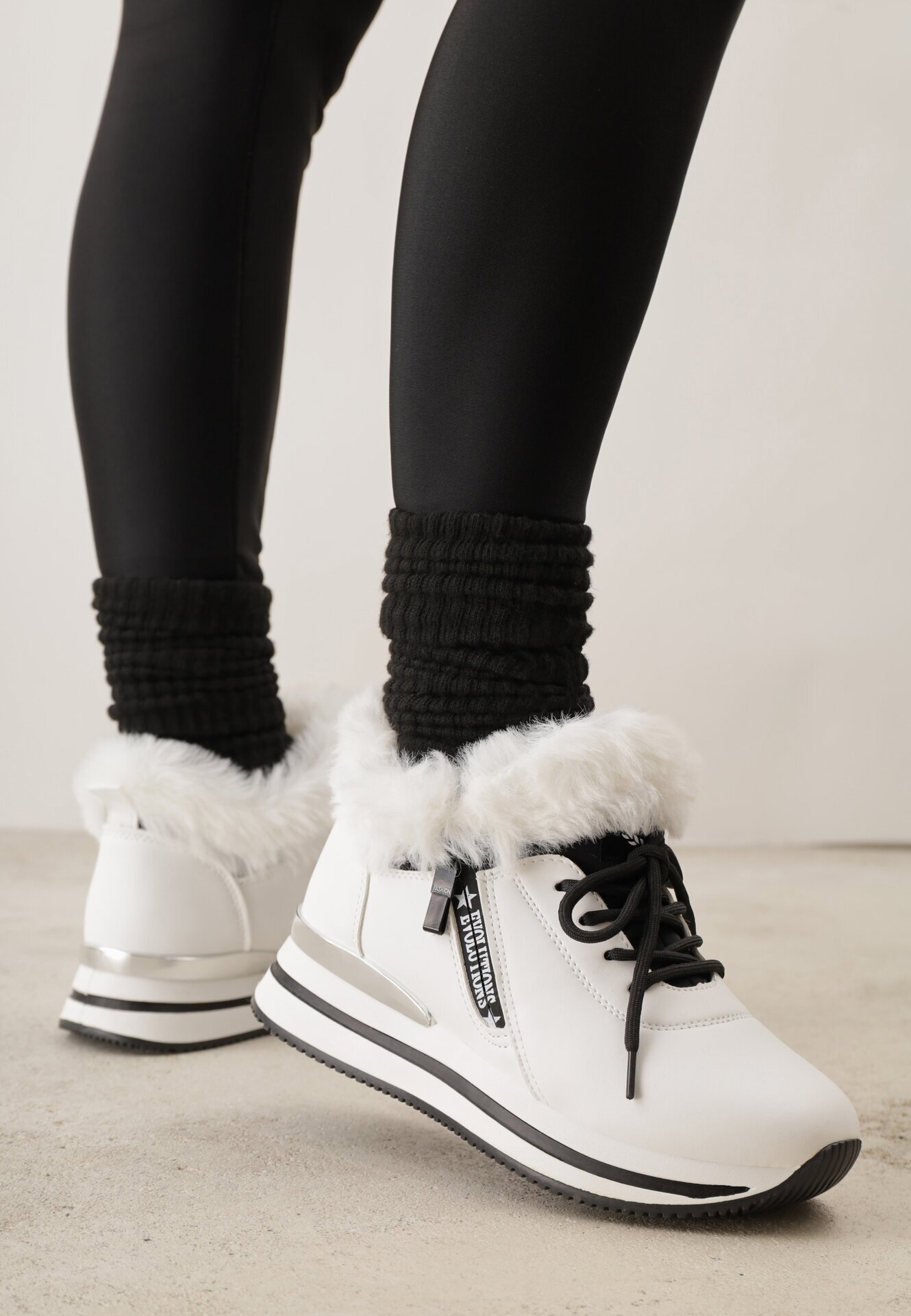 vices Botine Sneakers Albe cu Talpă Groasă cu Blană Biqilee