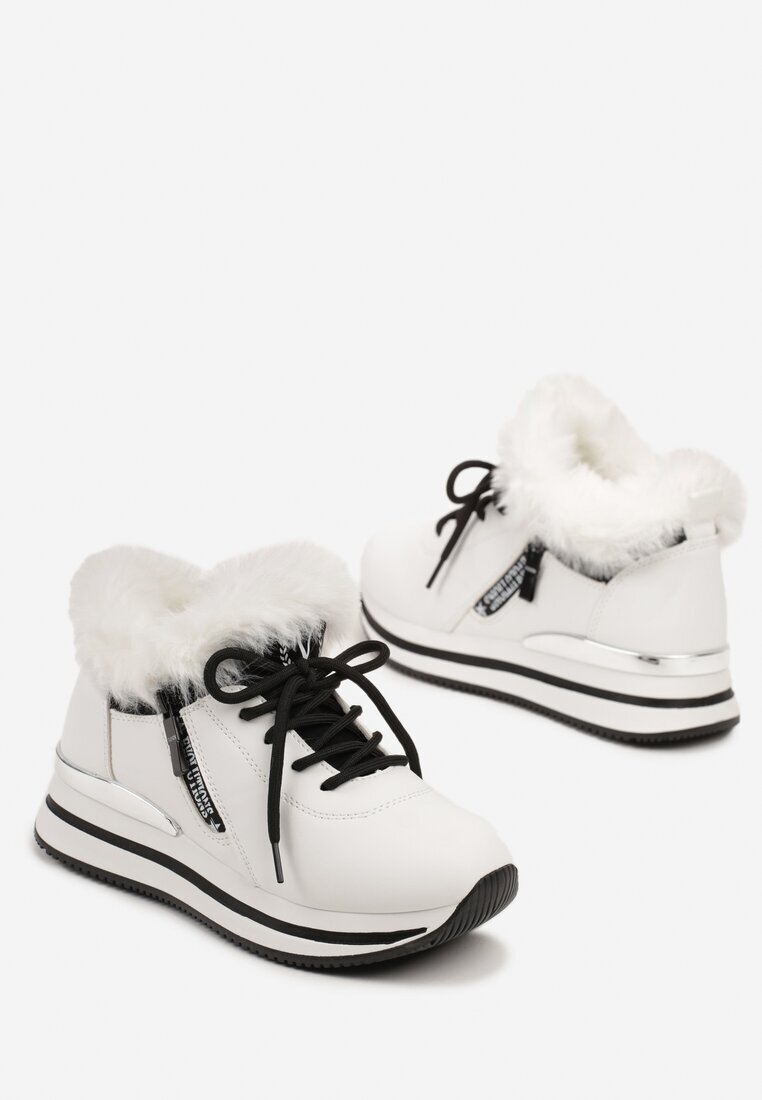 vices Botine Sneakers Albe cu Talpă Groasă cu Blană Biqilee