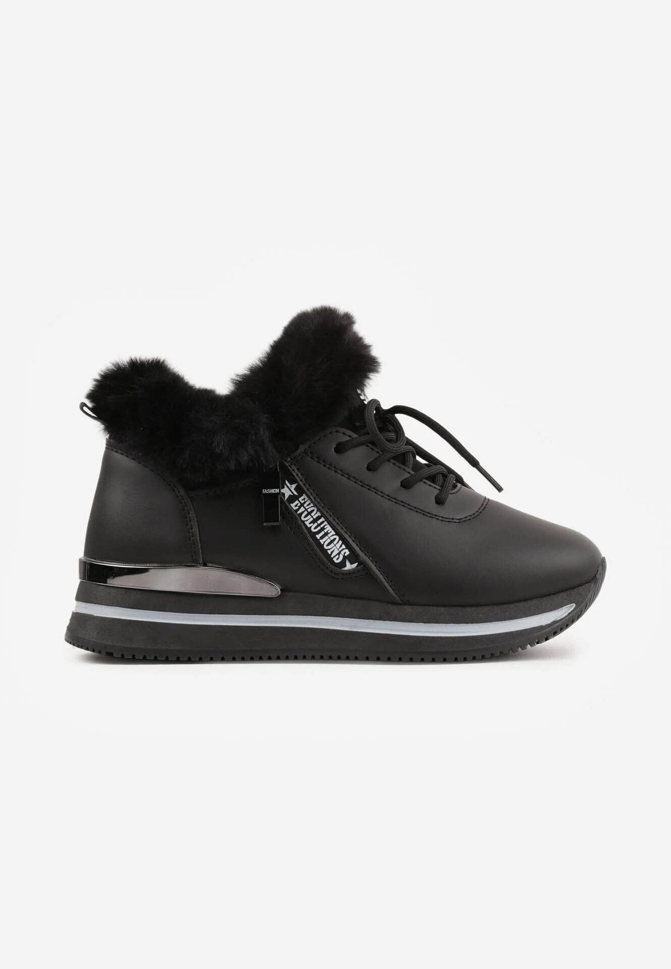 vices Botine Sneakers Negre cu Talpă Groasă cu Blăniță Biqilee