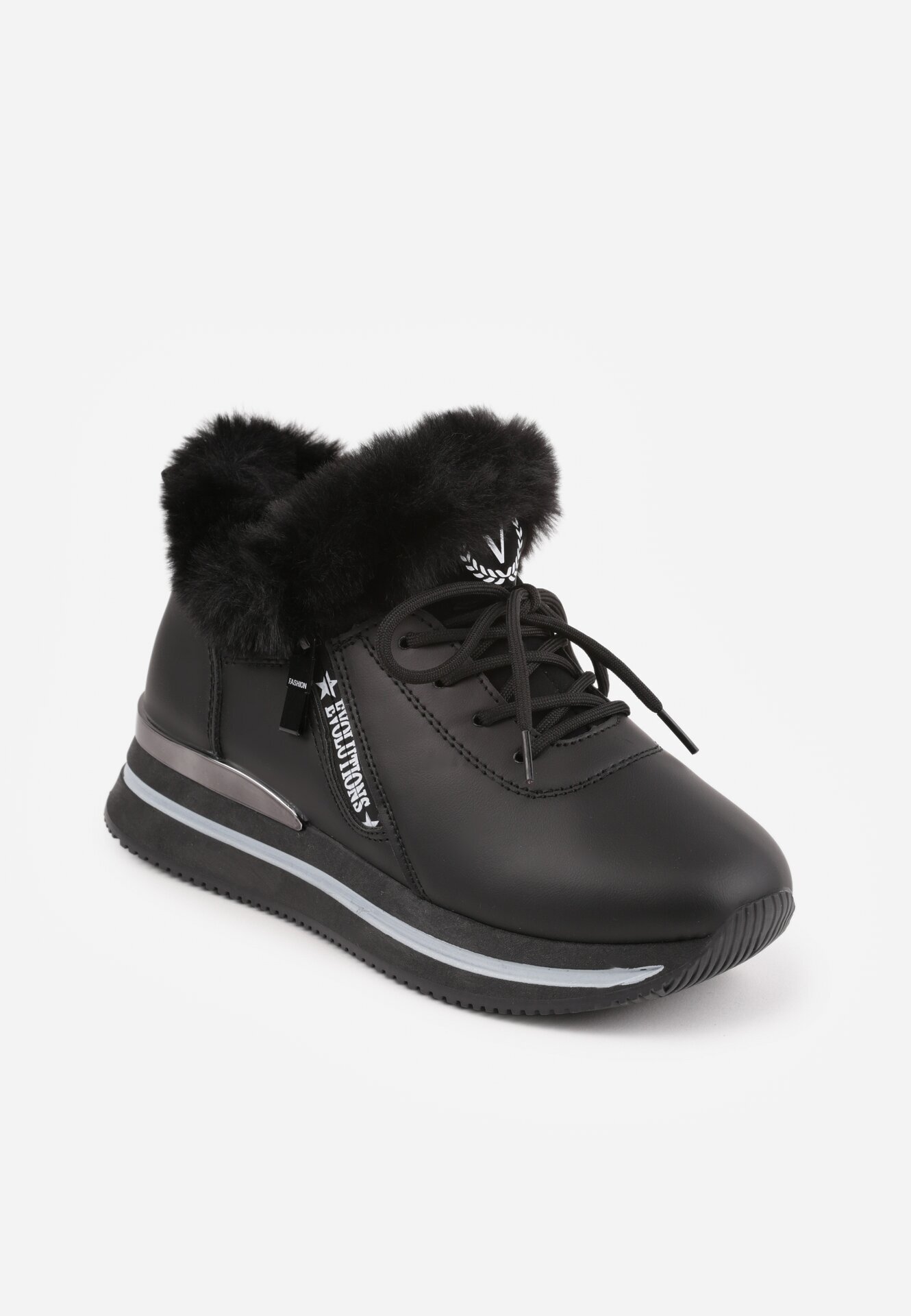 vices Botine Sneakers Negre cu Talpă Groasă cu Blăniță Biqilee