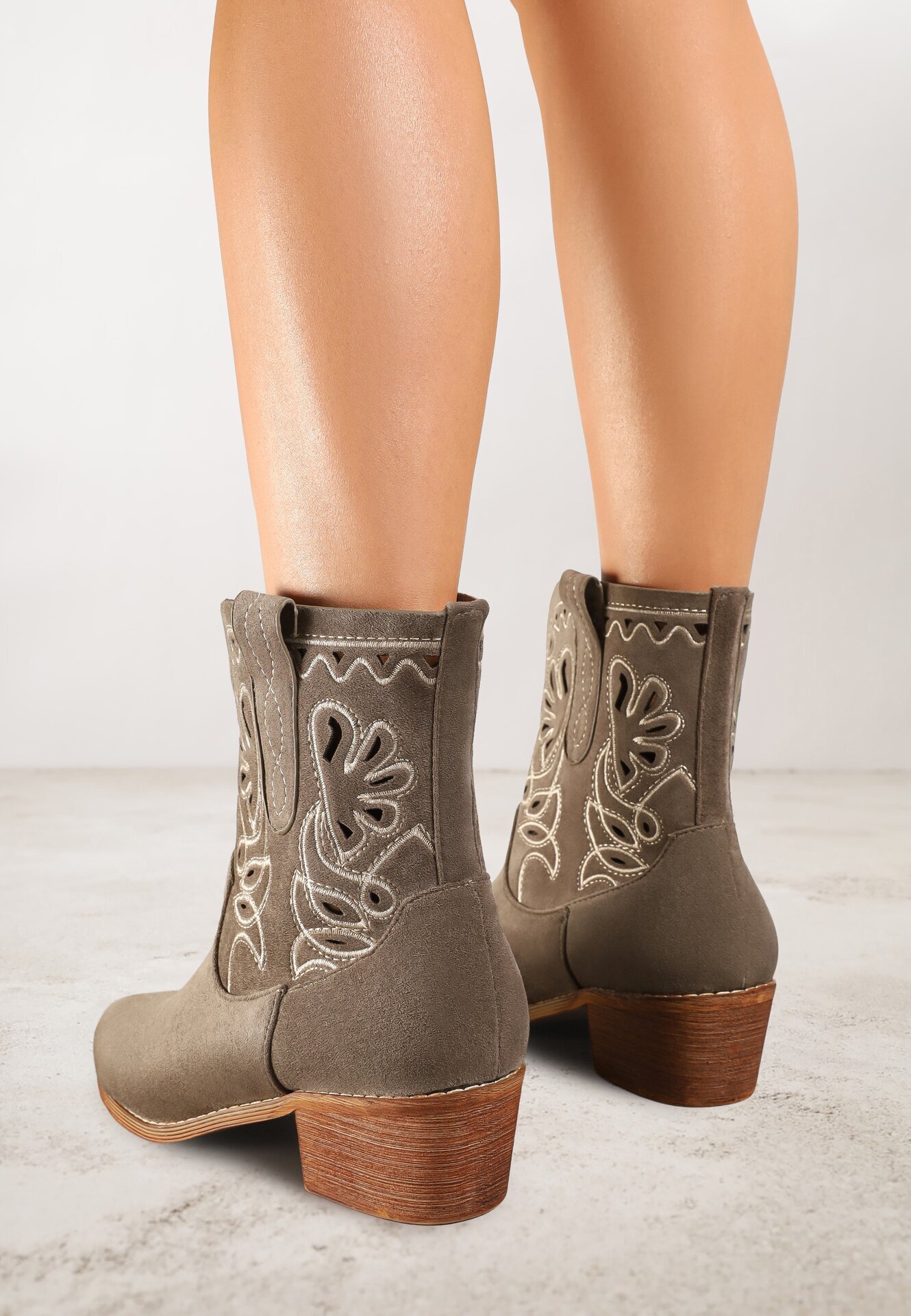 vices Botine Verzi cu Toc în Stil Cowboy cu Broderie Nelithraea