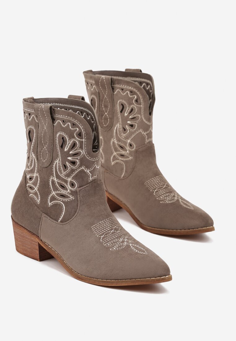 vices Botine Verzi cu Toc în Stil Cowboy cu Broderie Nelithraea