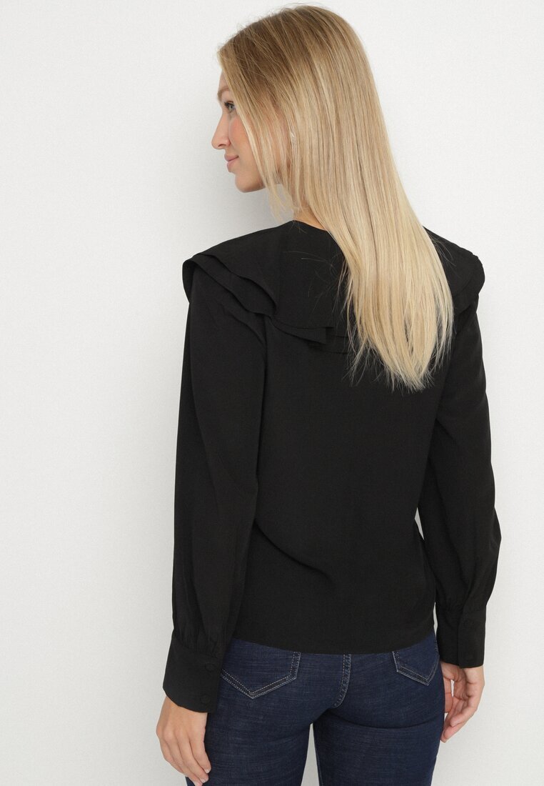 vices Cămașă Neagră cu Mâneci Bufante și Jabou cu Volane Zoivia