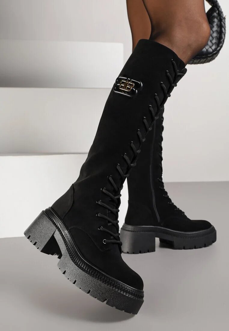 vices Cizme Negre cu șireturi din imitație de piele întoarsă cu platformă în stil Grunge Lattime