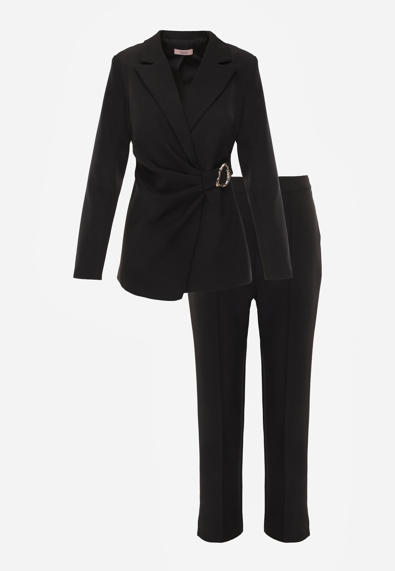 vices Costum cu sacou cambrat cu cataramă și pantaloni cu cusături decorative Deroya Negru