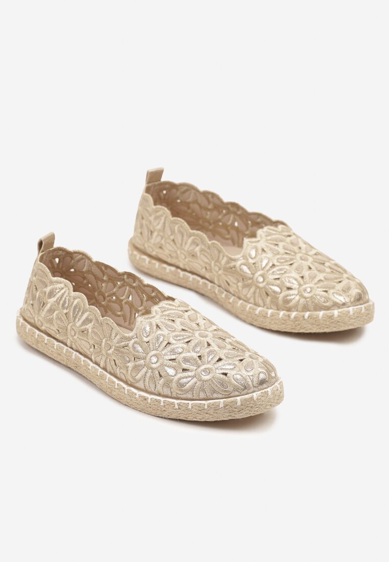 vices Espadrile Aurii Perforate cu Model Floral din Împletitură Donavia