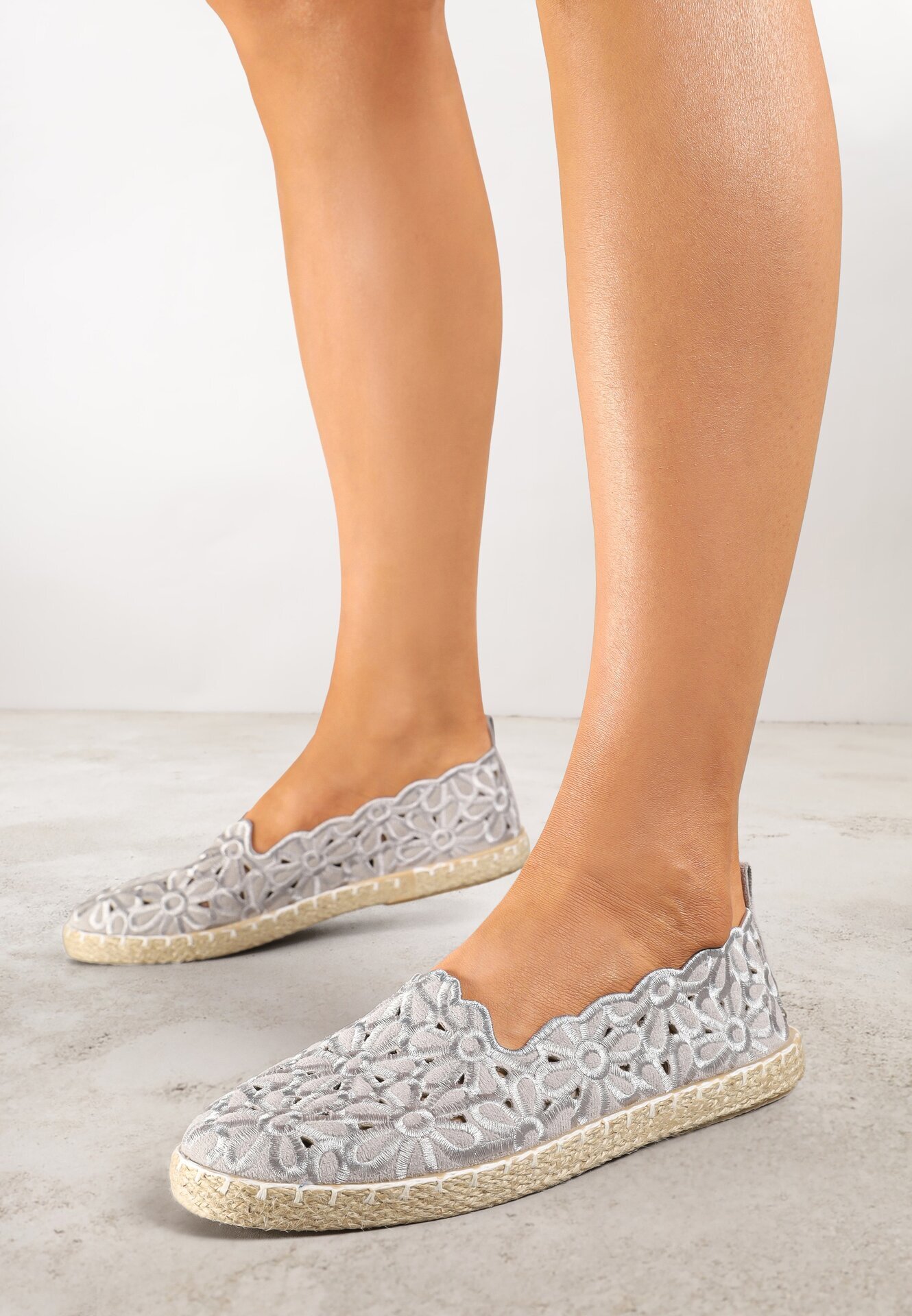 vices Espadrile Cenușii Perforate cu model Floral din Împletitură Donavia