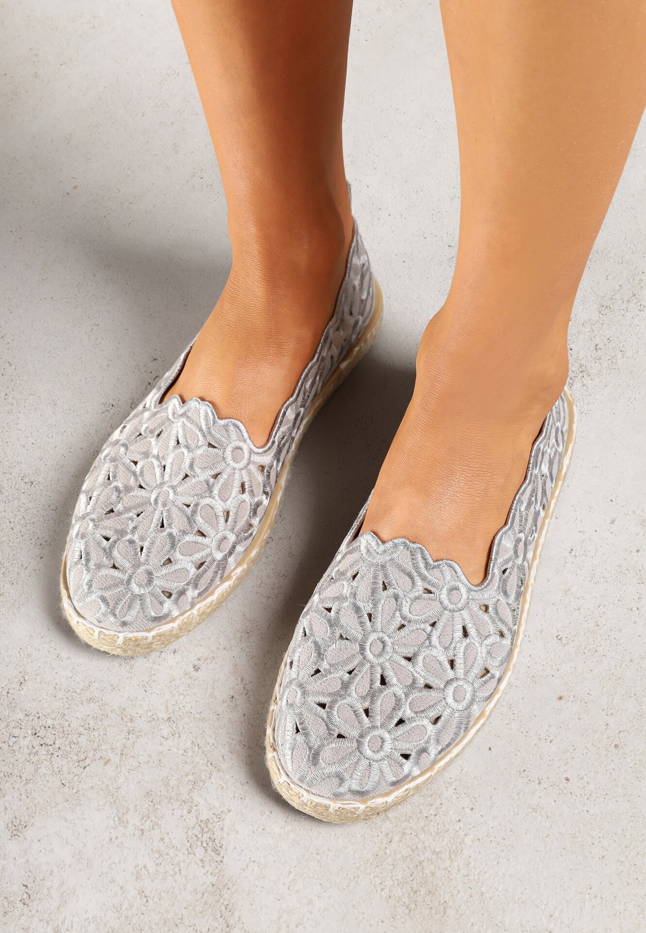 vices Espadrile Cenușii Perforate cu model Floral din Împletitură Donavia