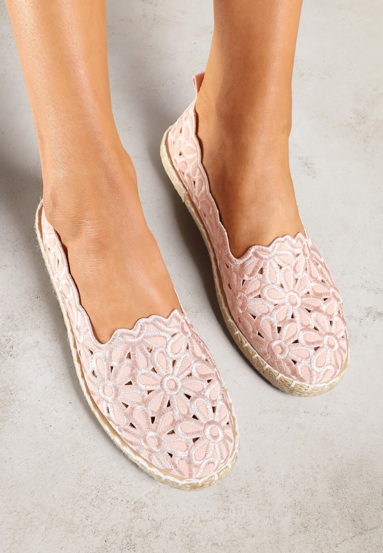 vices Espadrile Roz Perforate cu Model Floral din Împletitură Donavia