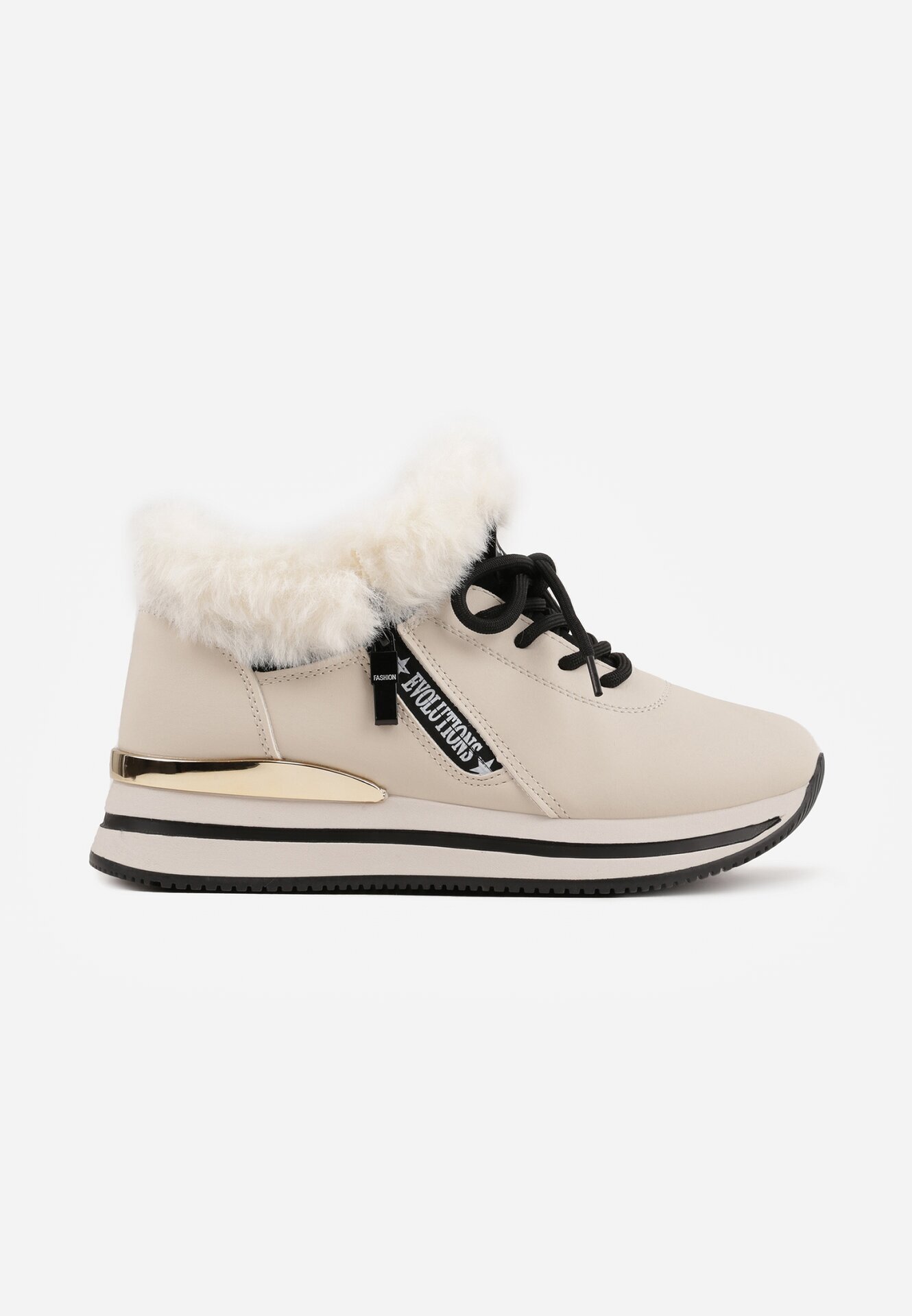 vices Ghete Bej Sneakers cu Talpă Groasă și Blană Biqilee