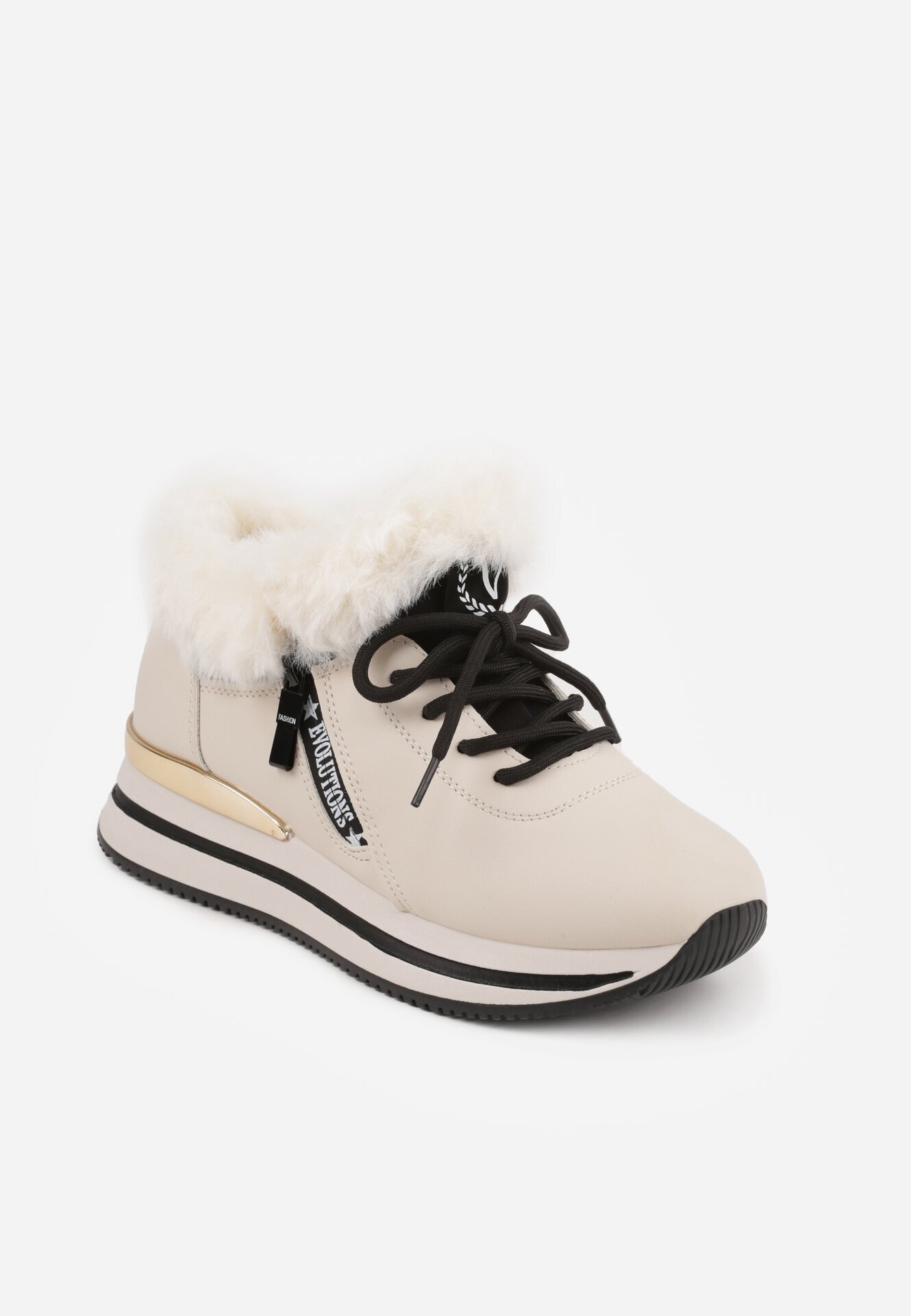 vices Ghete Bej Sneakers cu Talpă Groasă și Blană Biqilee