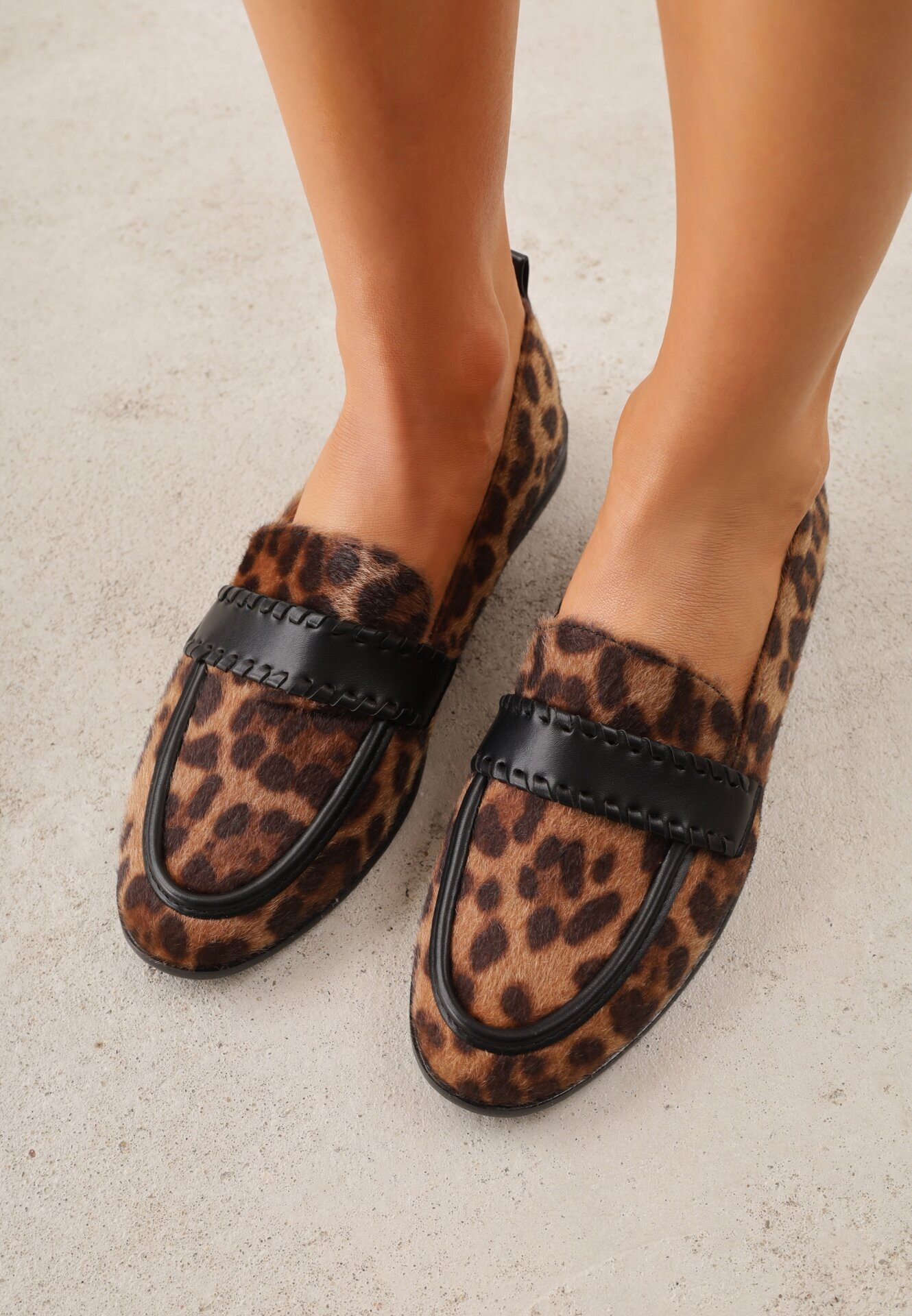 vices Mocasini Leopard cu branț de piele și cusături decorative Adestiia