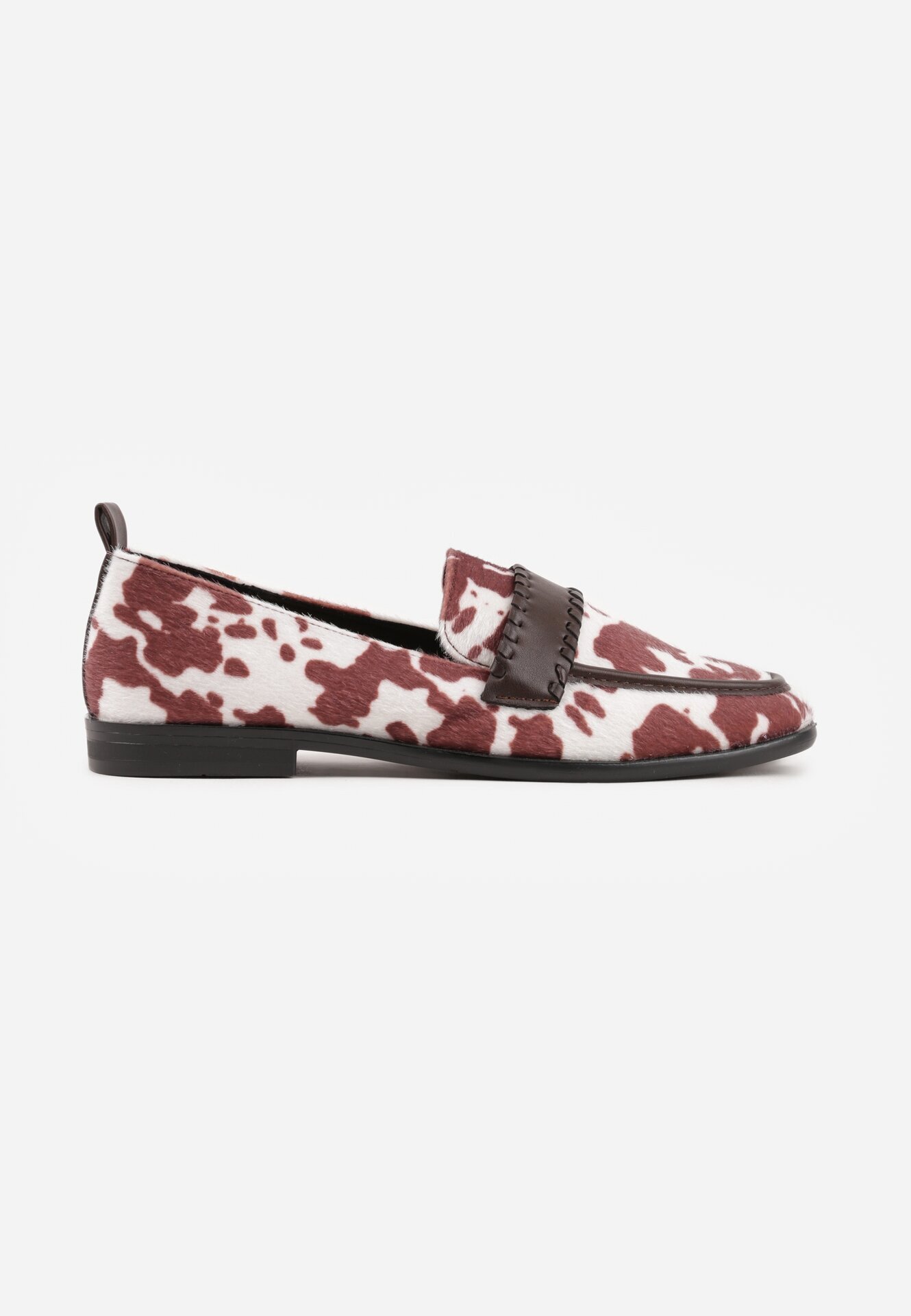 vices Mocasini Maro cu Imprimeu Vacă cu Brant din Piele și Cusături Decorative Adestiia