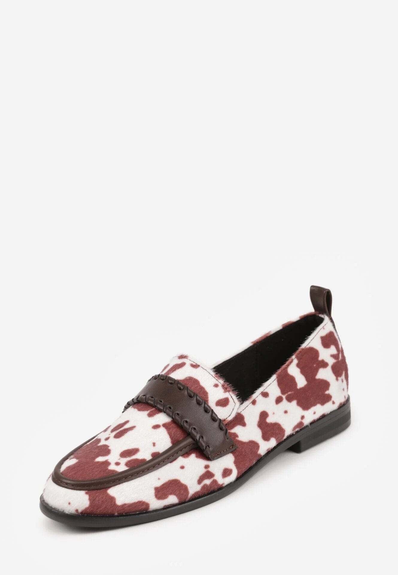 vices Mocasini Maro cu Imprimeu Vacă cu Brant din Piele și Cusături Decorative Adestiia