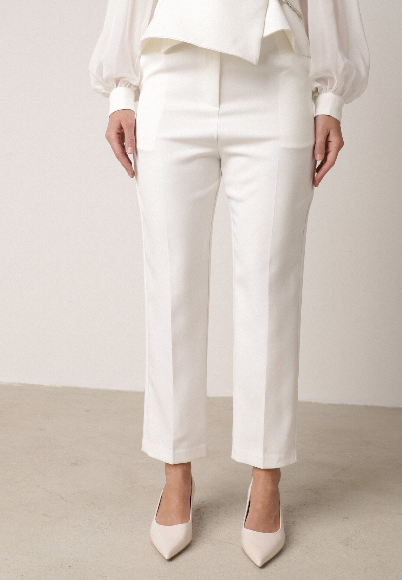 vices Pantaloni Albi Eleganți de Costum cu Buzunare Zervia