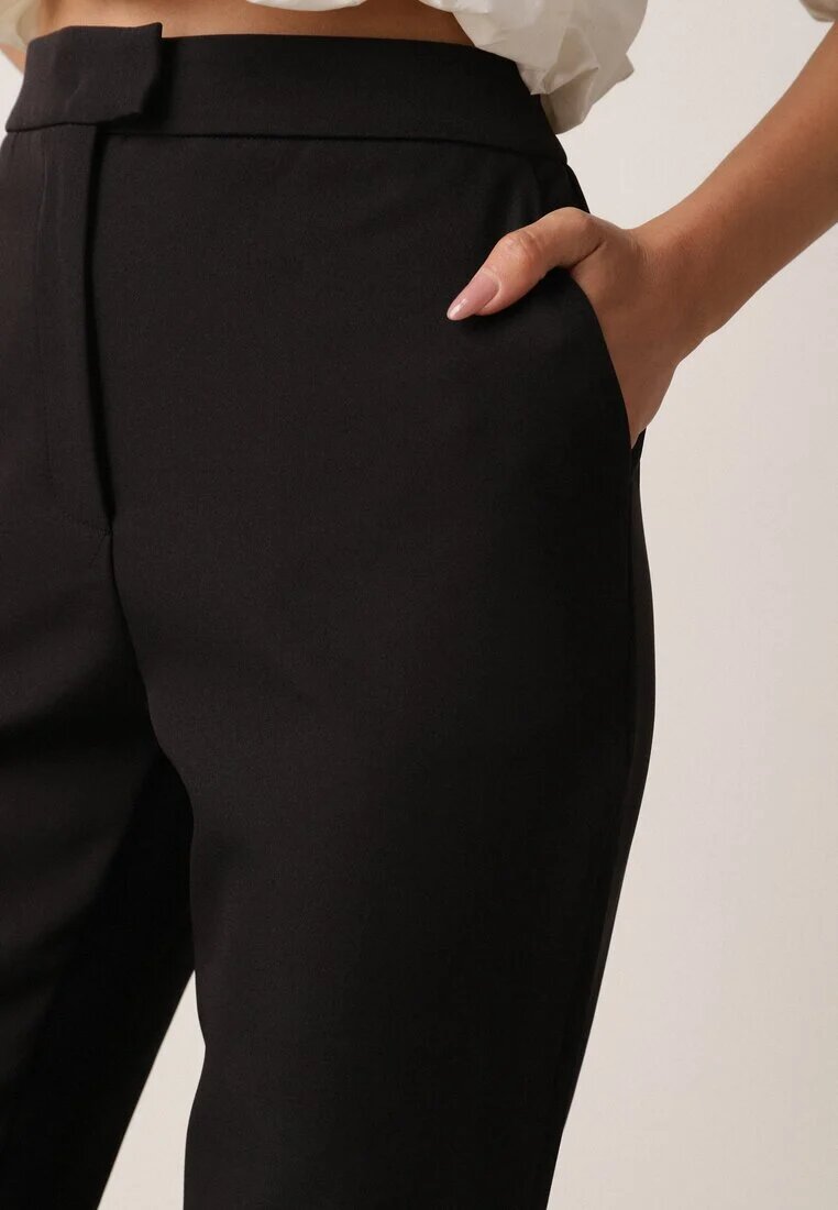 vices Pantaloni de costum negri drepți cu Talie Înaltă Zellryna