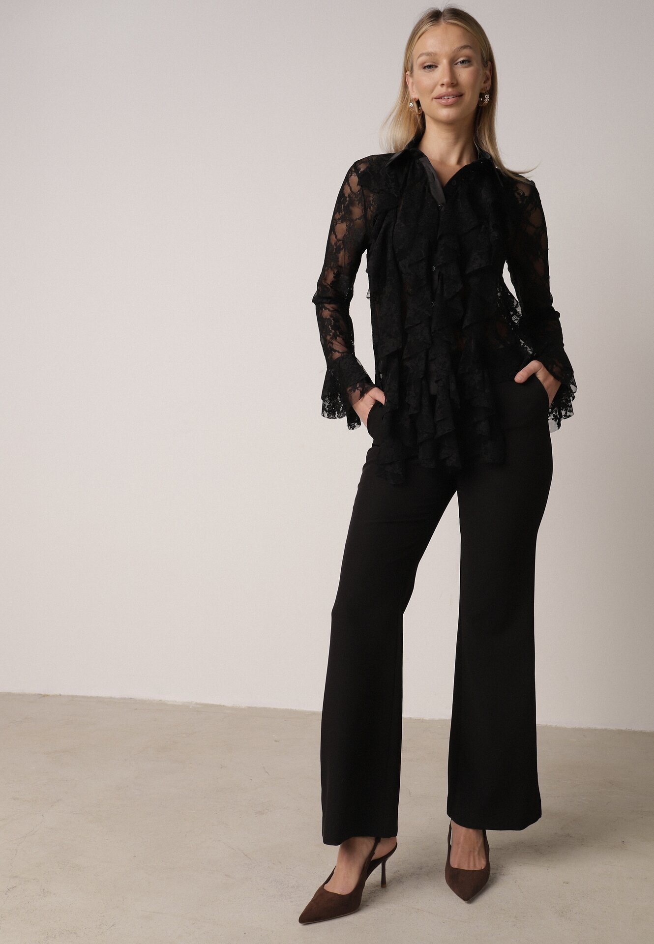 vices Pantaloni de costum negri tip clopot Tessaria