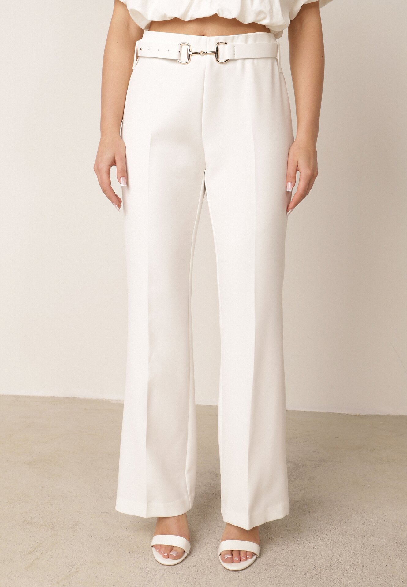 vices Pantaloni eleganți evazați cu dungă ornamentați cu dungi Neronia Albi