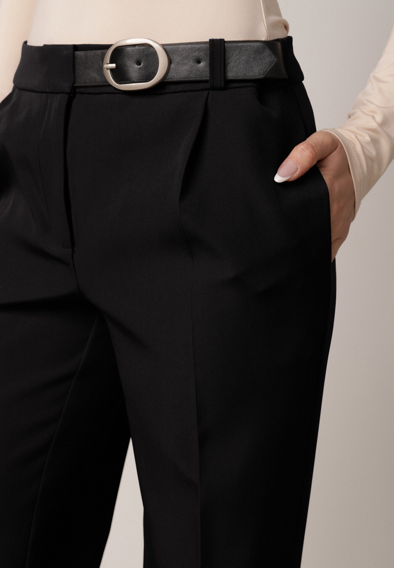 vices Pantaloni Eleganti Negri cu dungă cu centură cusută cu cataramă Azivore