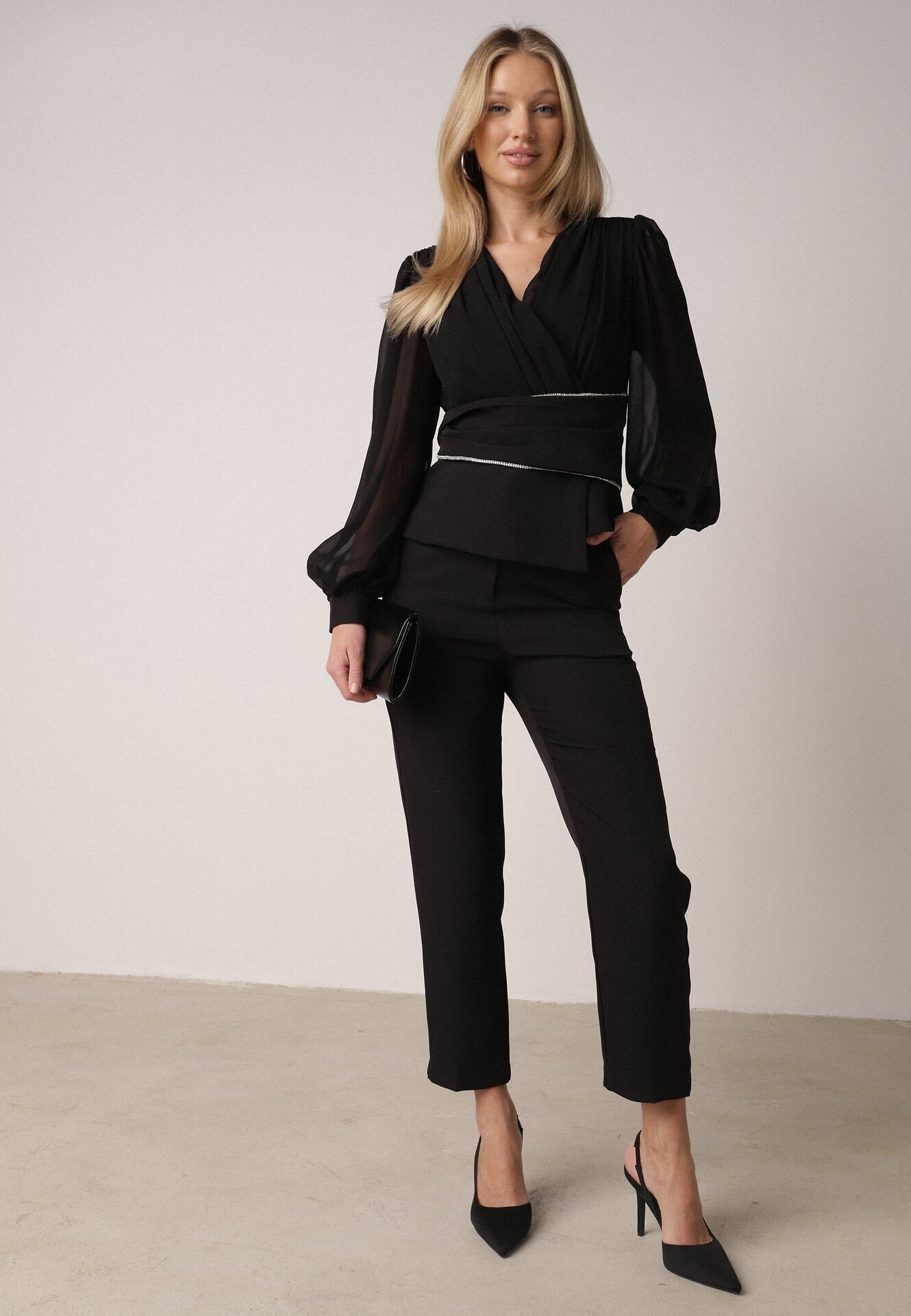 vices Pantaloni Negri Eleganți De costum cu Buzunare Zervia