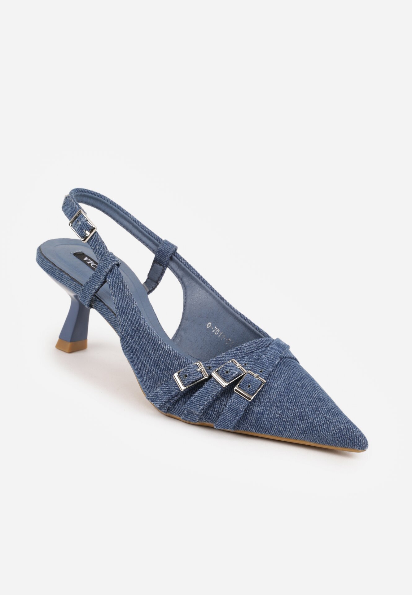 vices Pantofi bleumarin cu vârf ascuțit cu toc kitten decorați cu catarame Asinelle