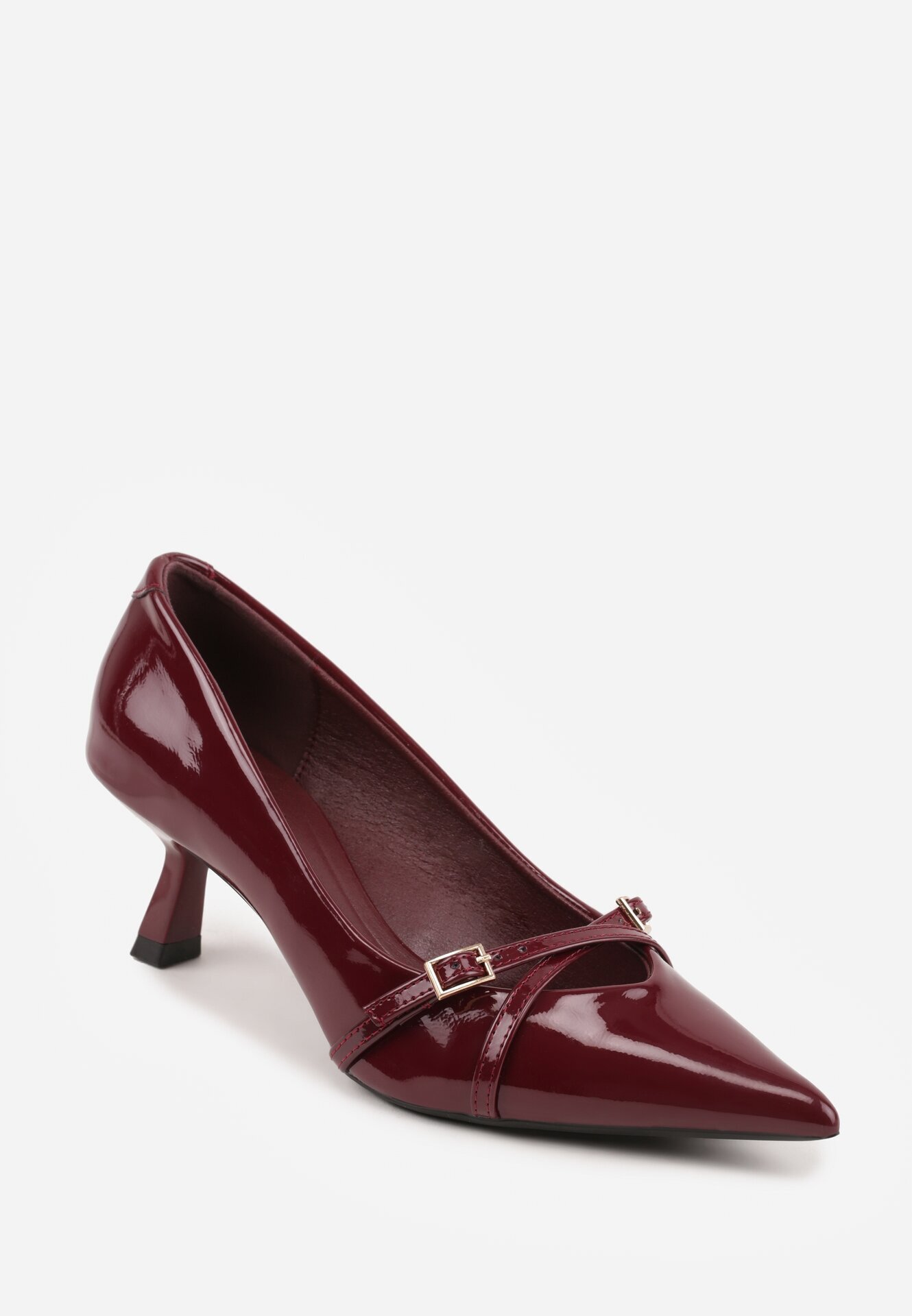vices Pantofi bordo lăcuiți cu toc pisicuță cu barete decorative Caloma