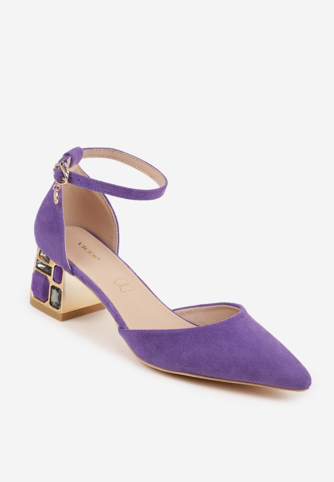 vices Pantofi clasici mov cu toc cu branț din piele naturală cu model geometric Arori
