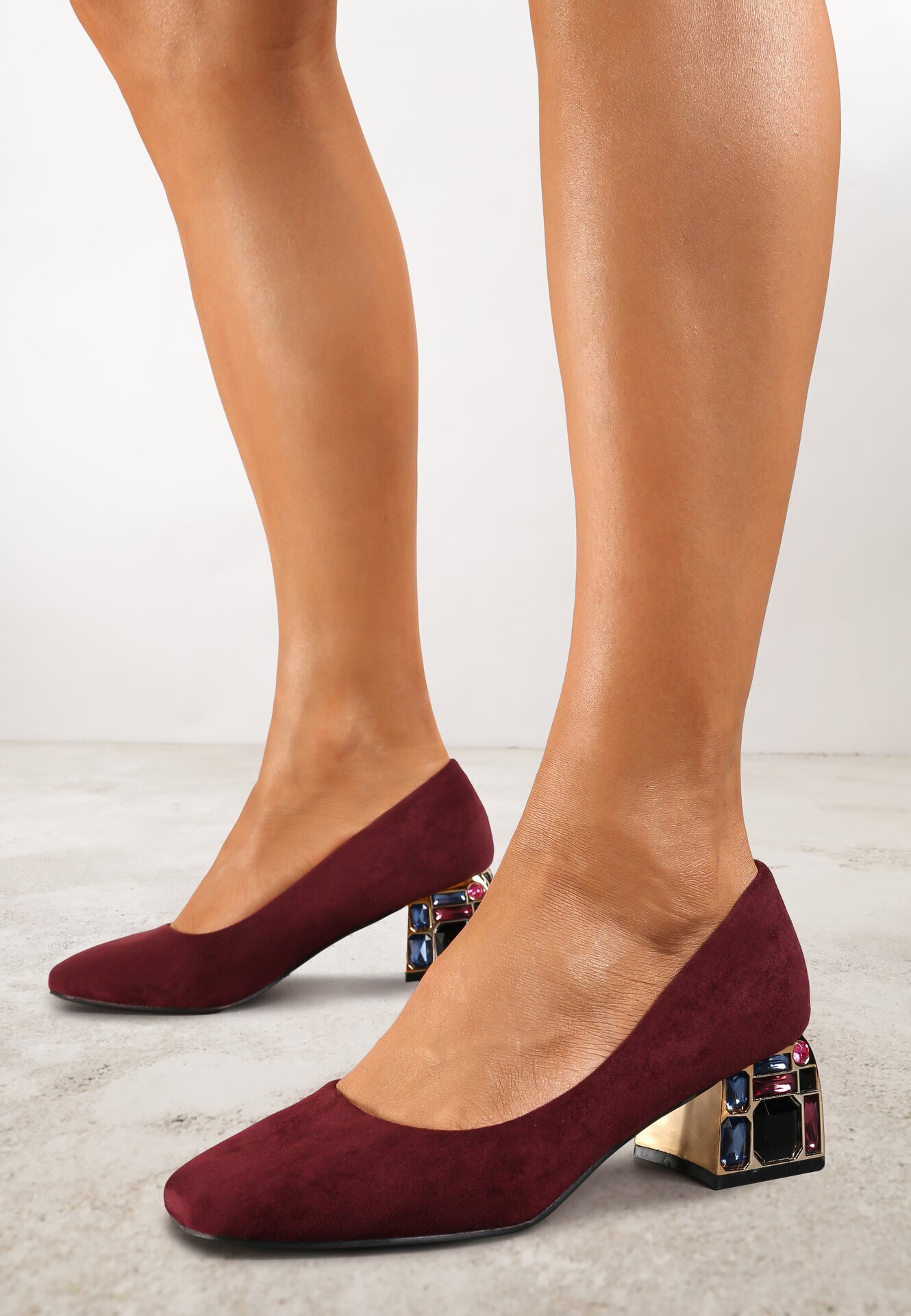 vices Pantofi stiletto Bordeaux cu toc decorat cu cristale și brant din piele Oviria