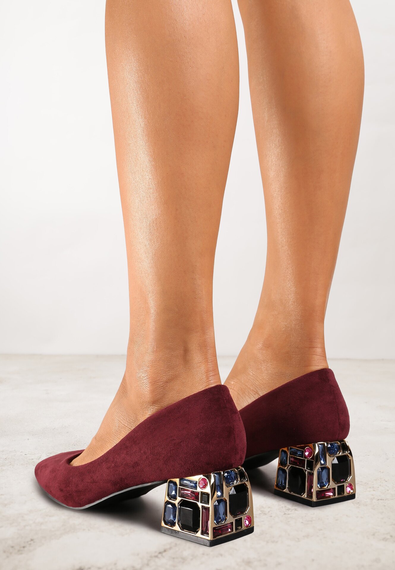 vices Pantofi stiletto Bordeaux cu toc decorat cu cristale și brant din piele Oviria