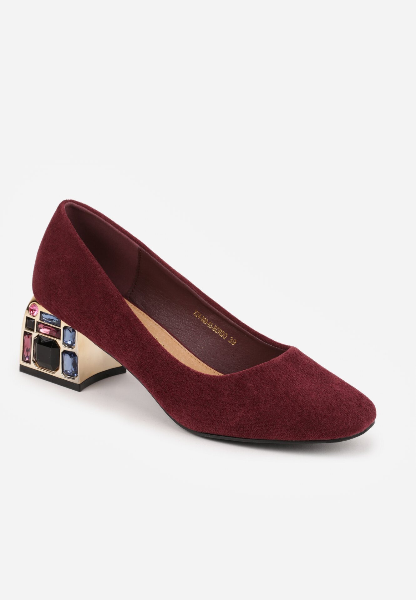 vices Pantofi stiletto Bordeaux cu toc decorat cu cristale și brant din piele Oviria